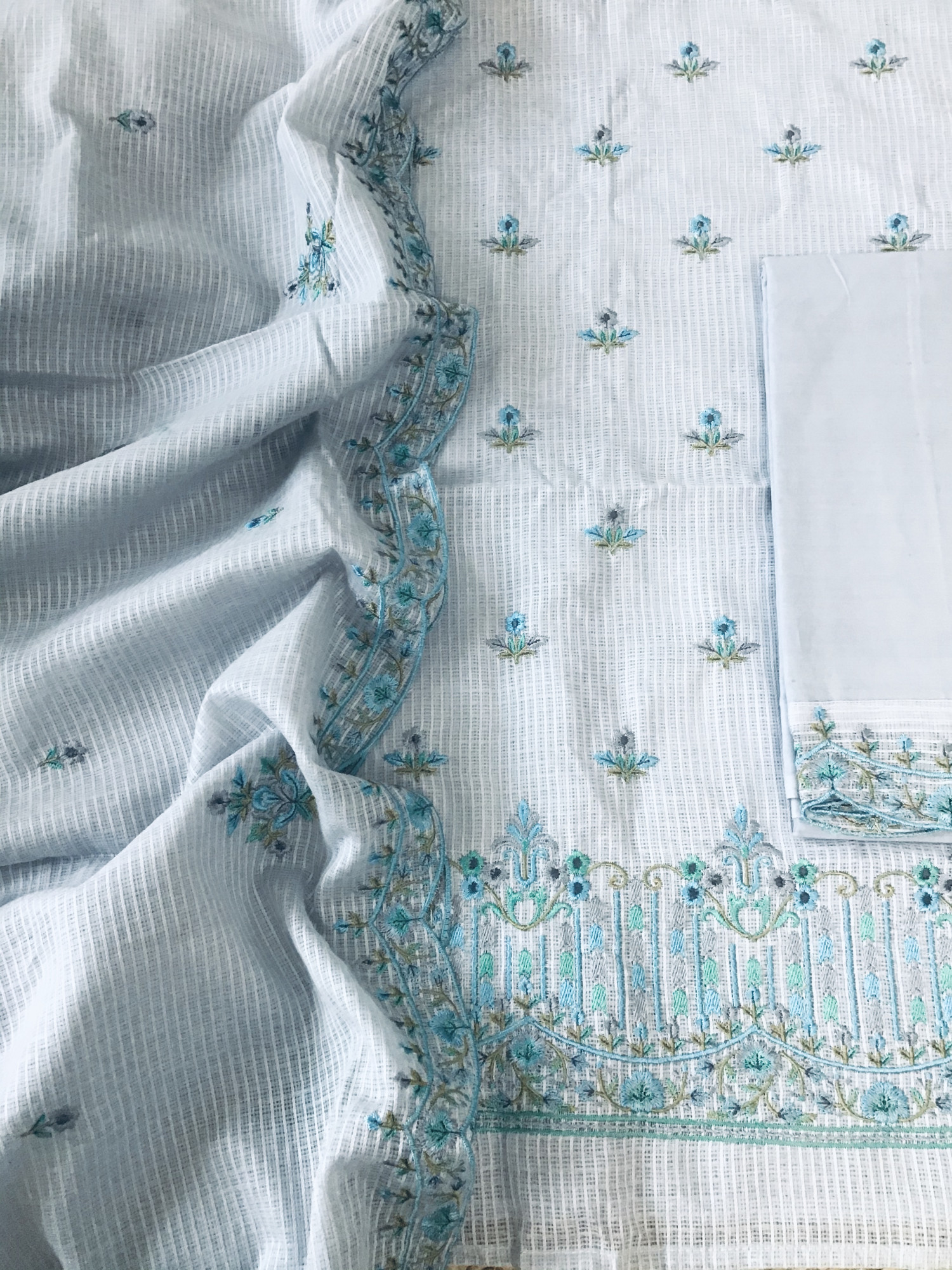 Pure Kota Cotton Embroidered Suit - Grey