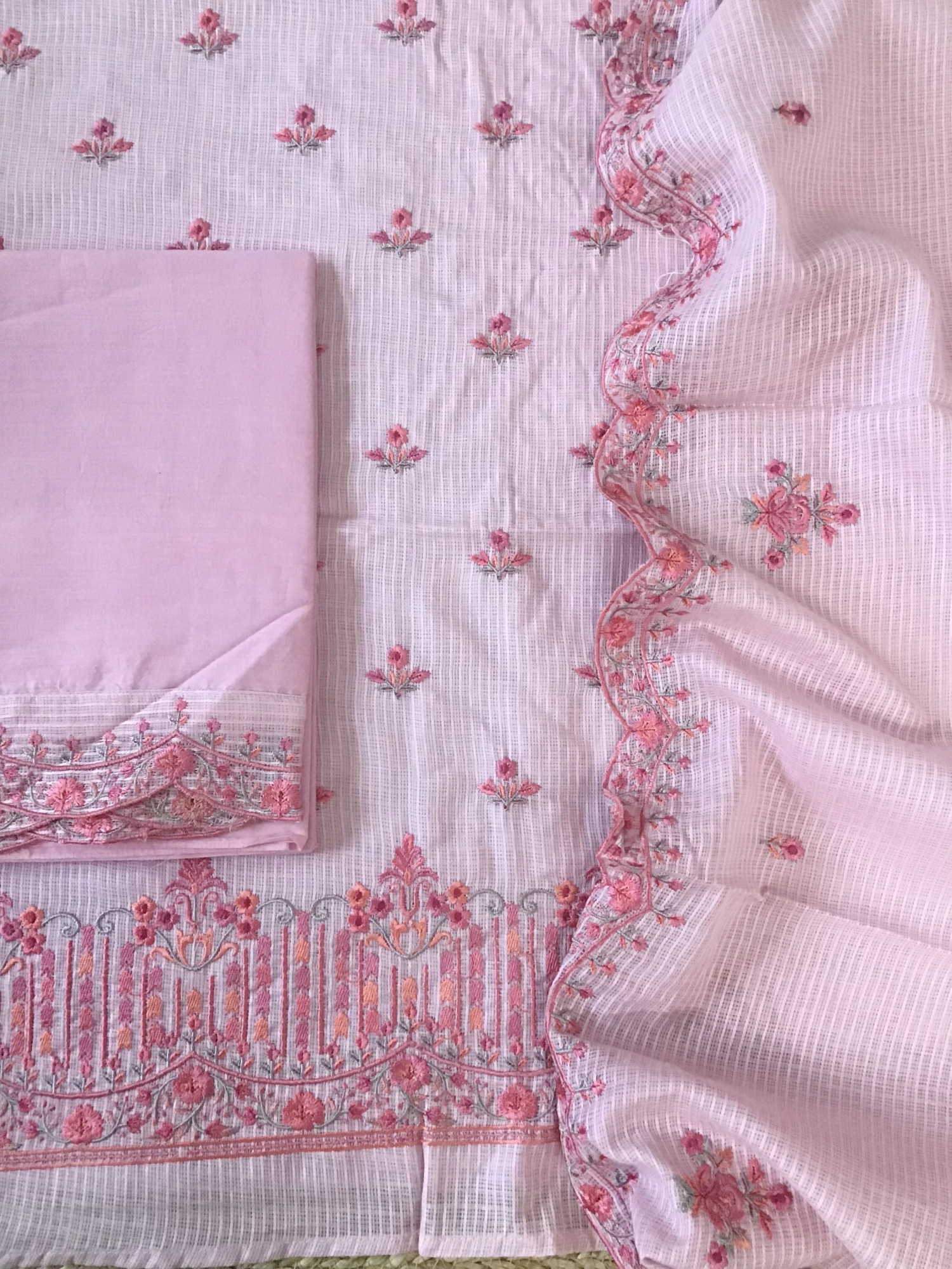 Pure Kota Cotton Embroidered Suit - Pink