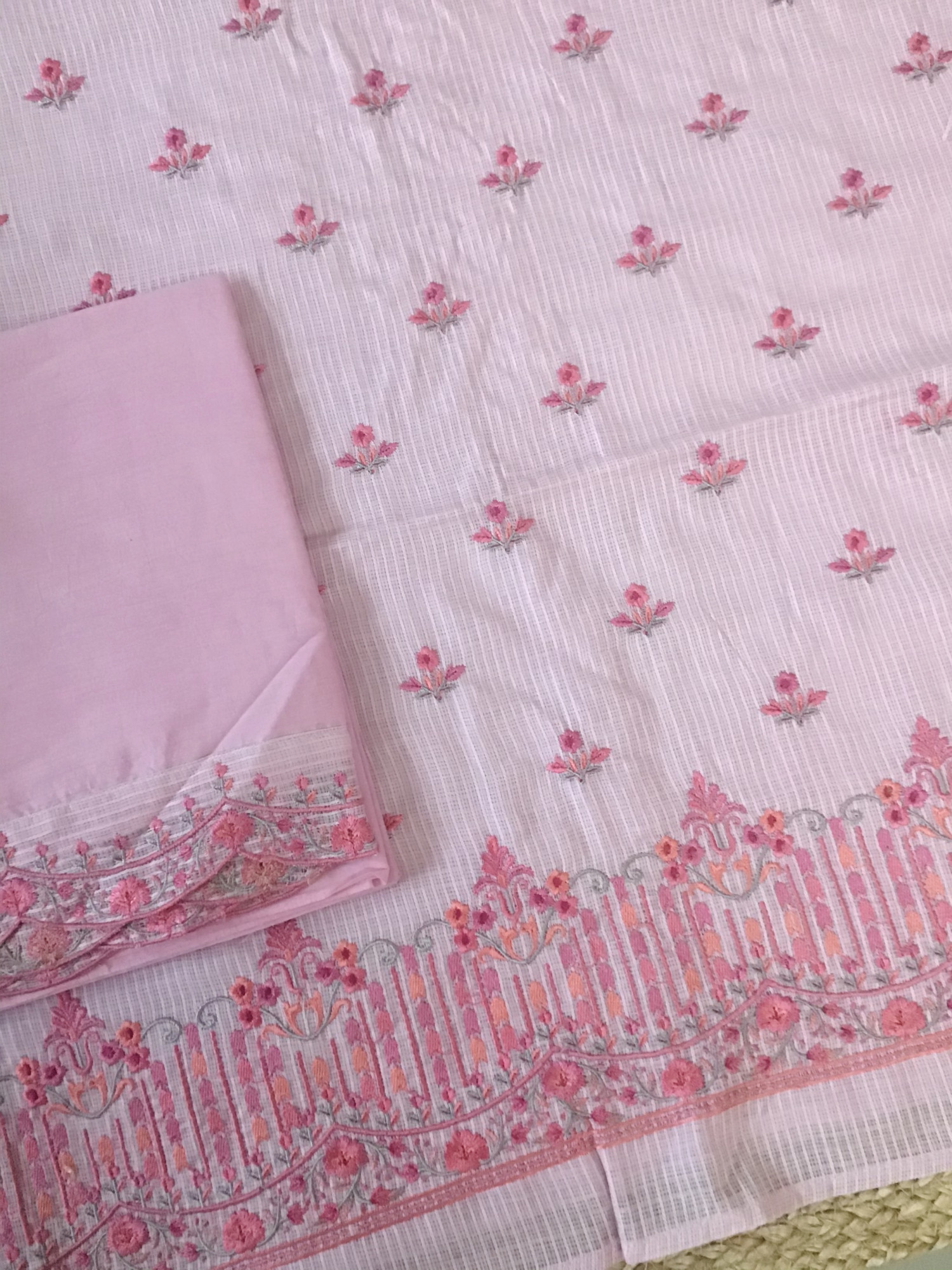 Pure Kota Cotton Embroidered Suit - Pink