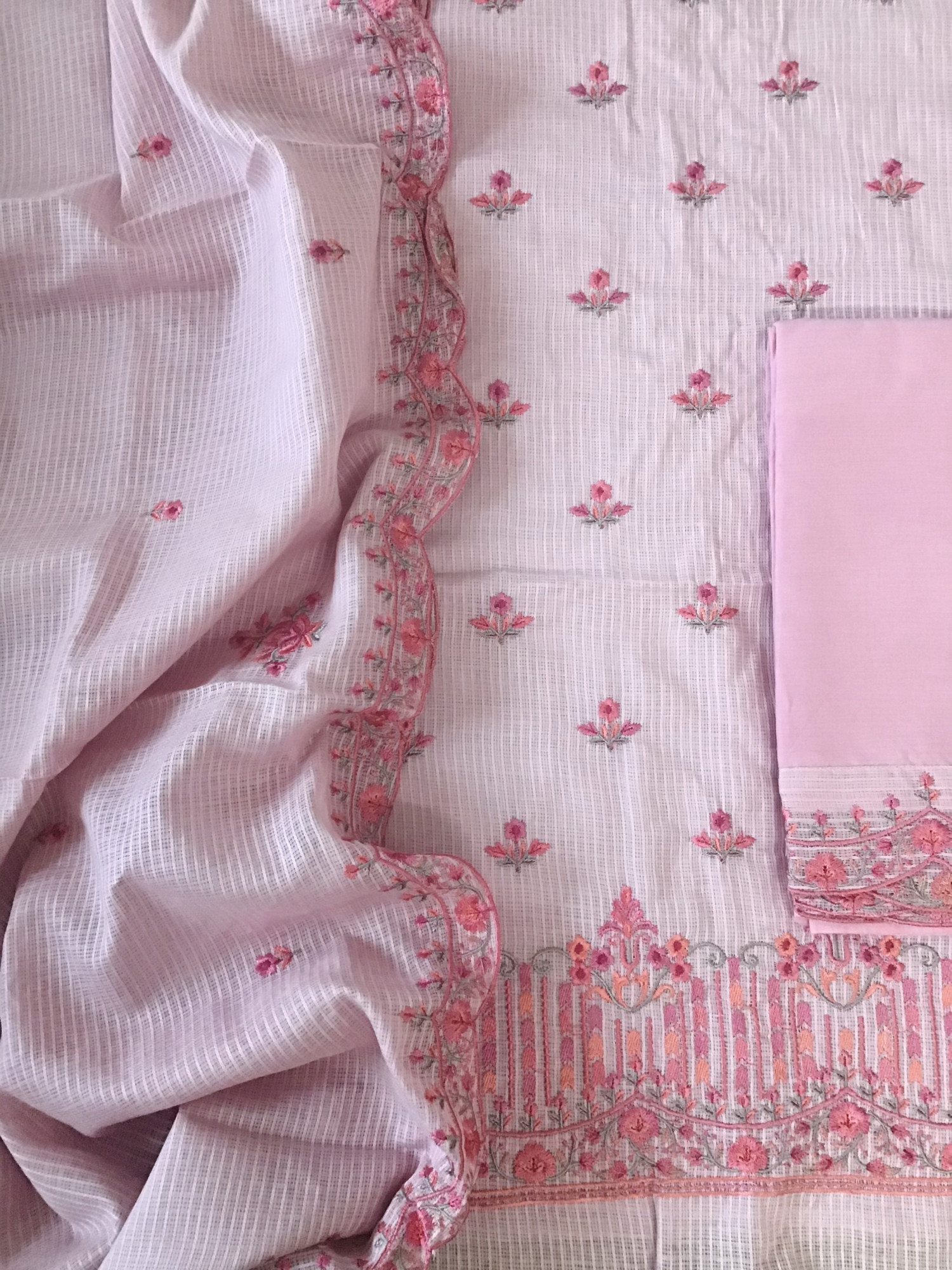 Pure Kota Cotton Embroidered Suit - Pink