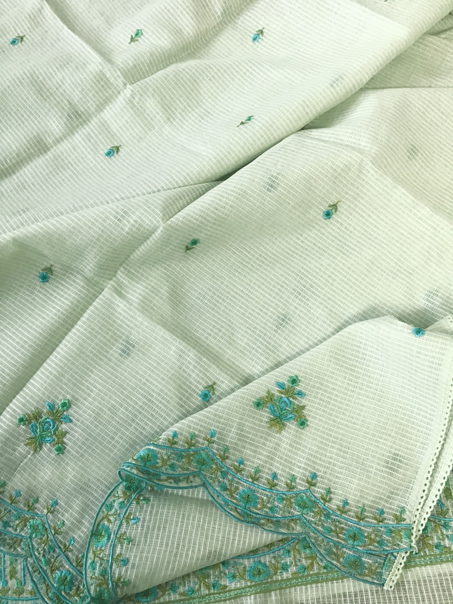 Pure Kota Cotton Embroidered Suit - Green