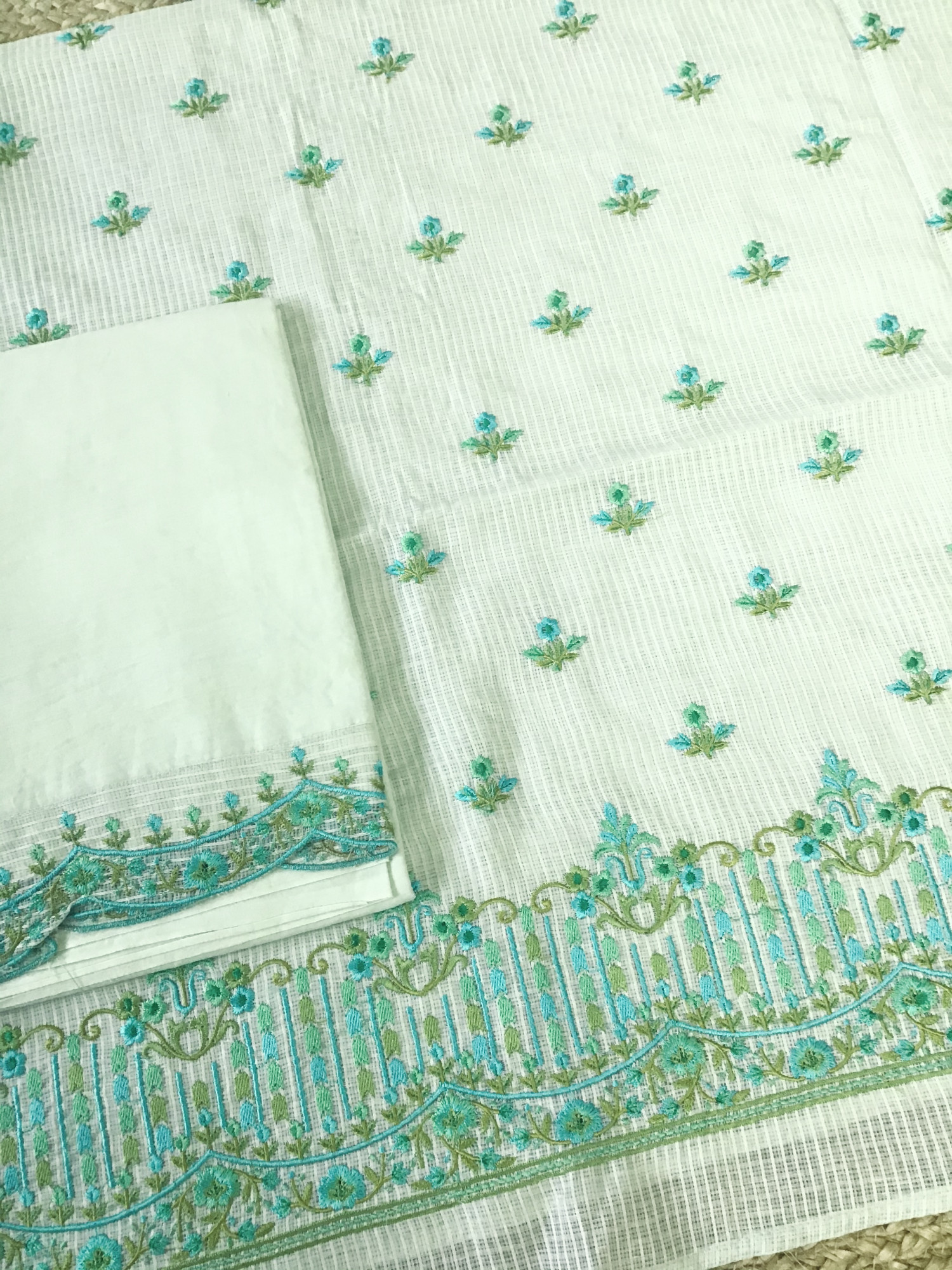 Pure Kota Cotton Embroidered Suit - Green
