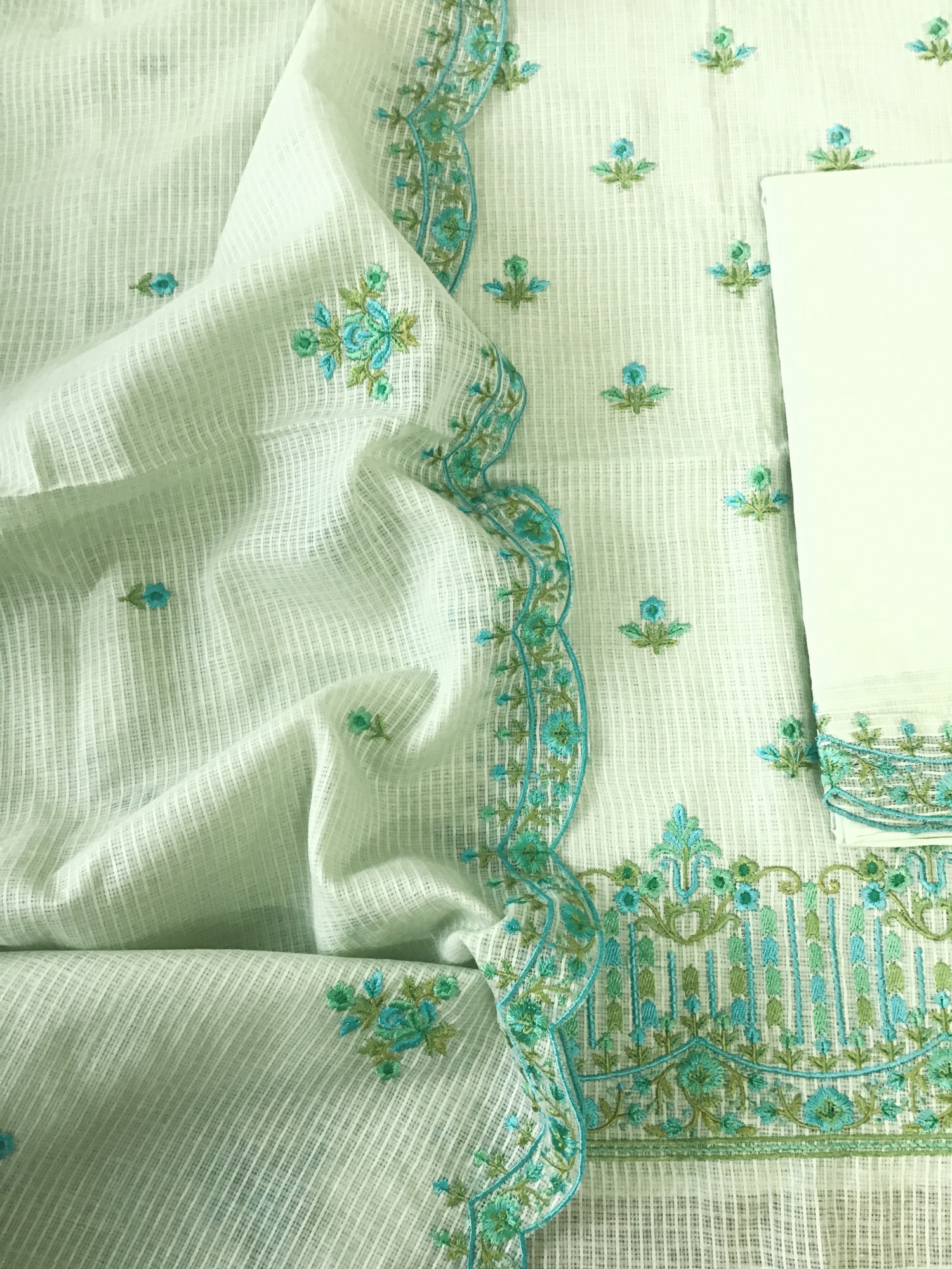 Pure Kota Cotton Embroidered Suit - Green