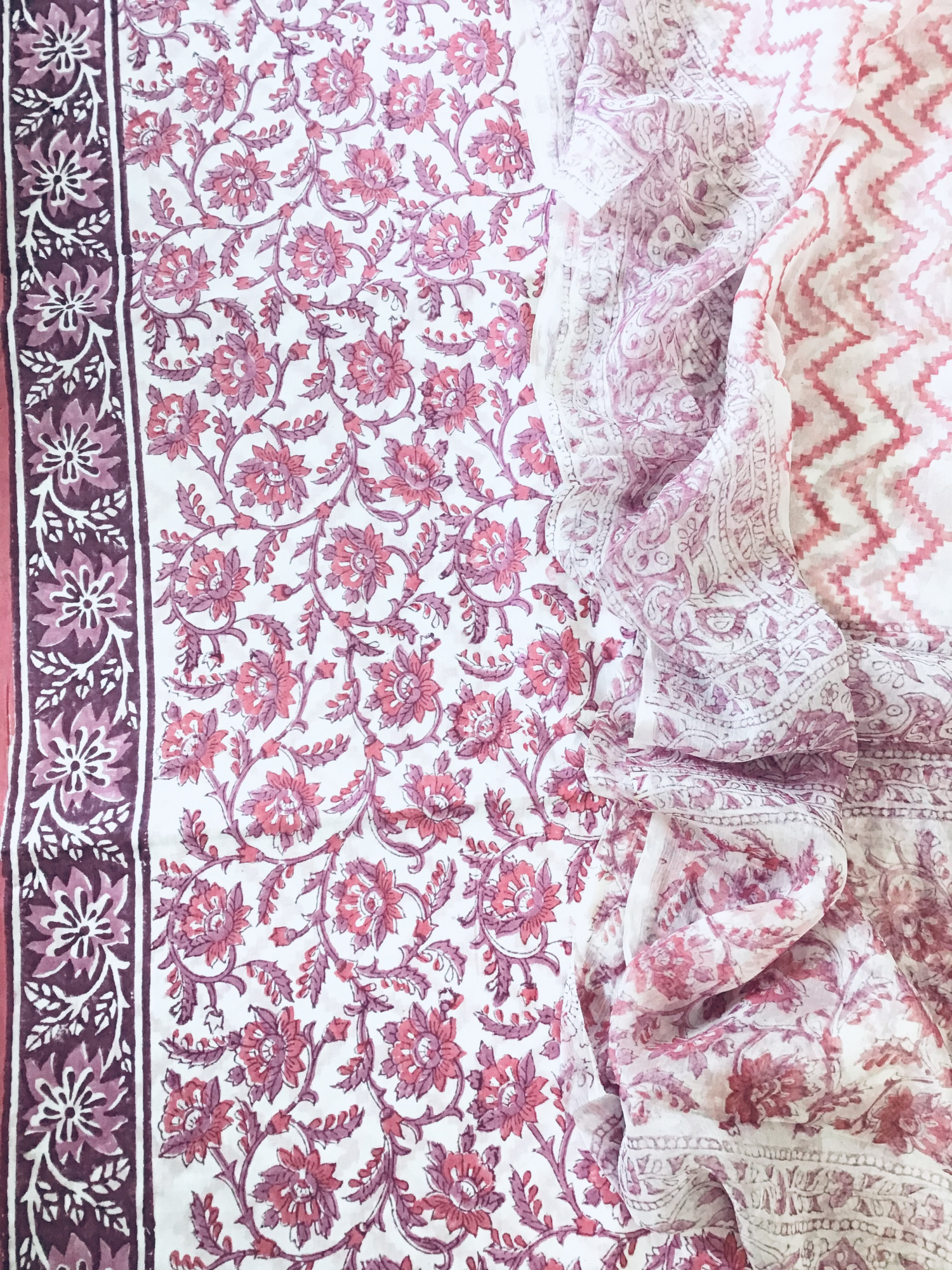 Pure Cotton Printed Suit - WhitePink