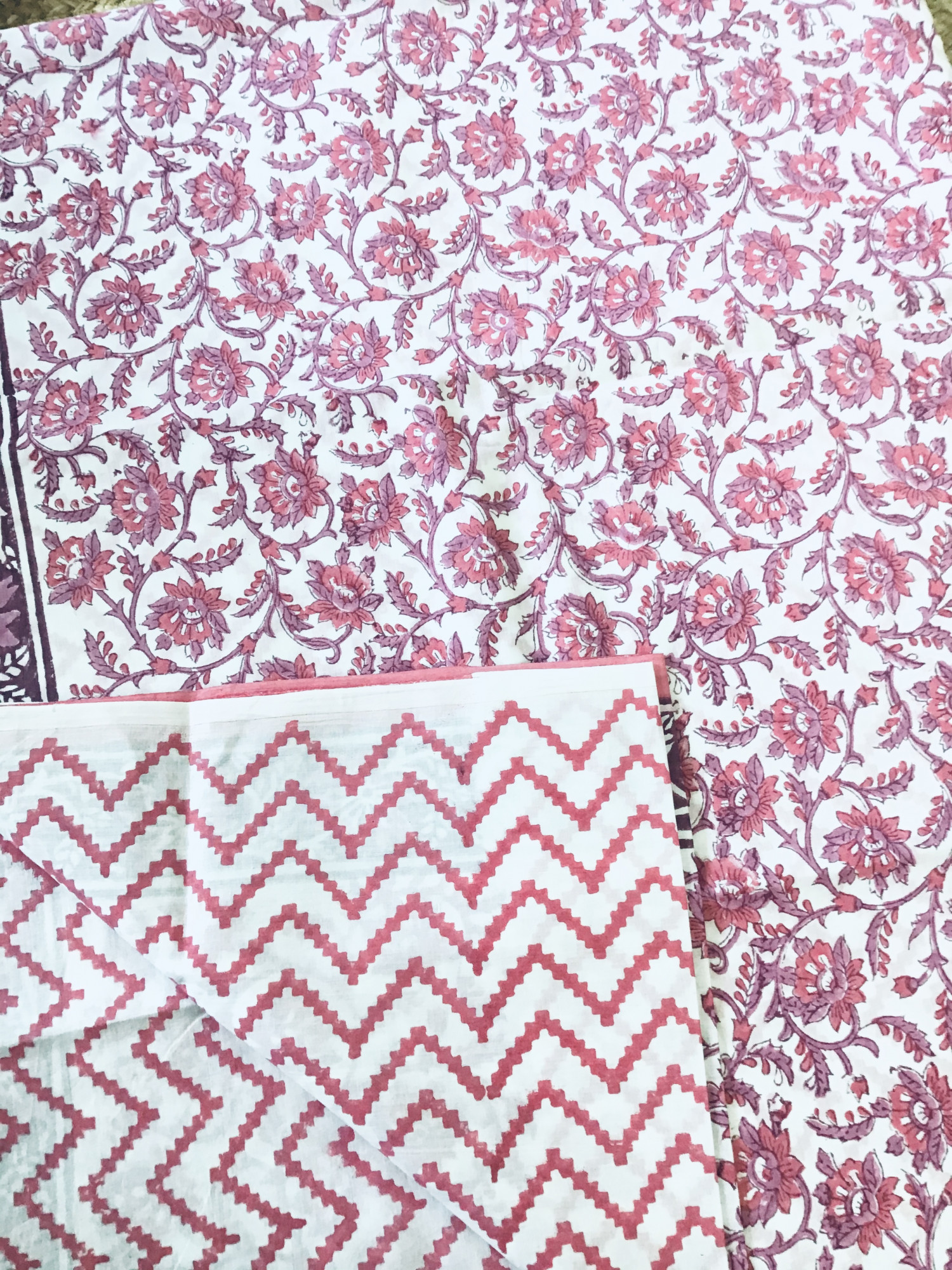 Pure Cotton Printed Suit - WhitePink