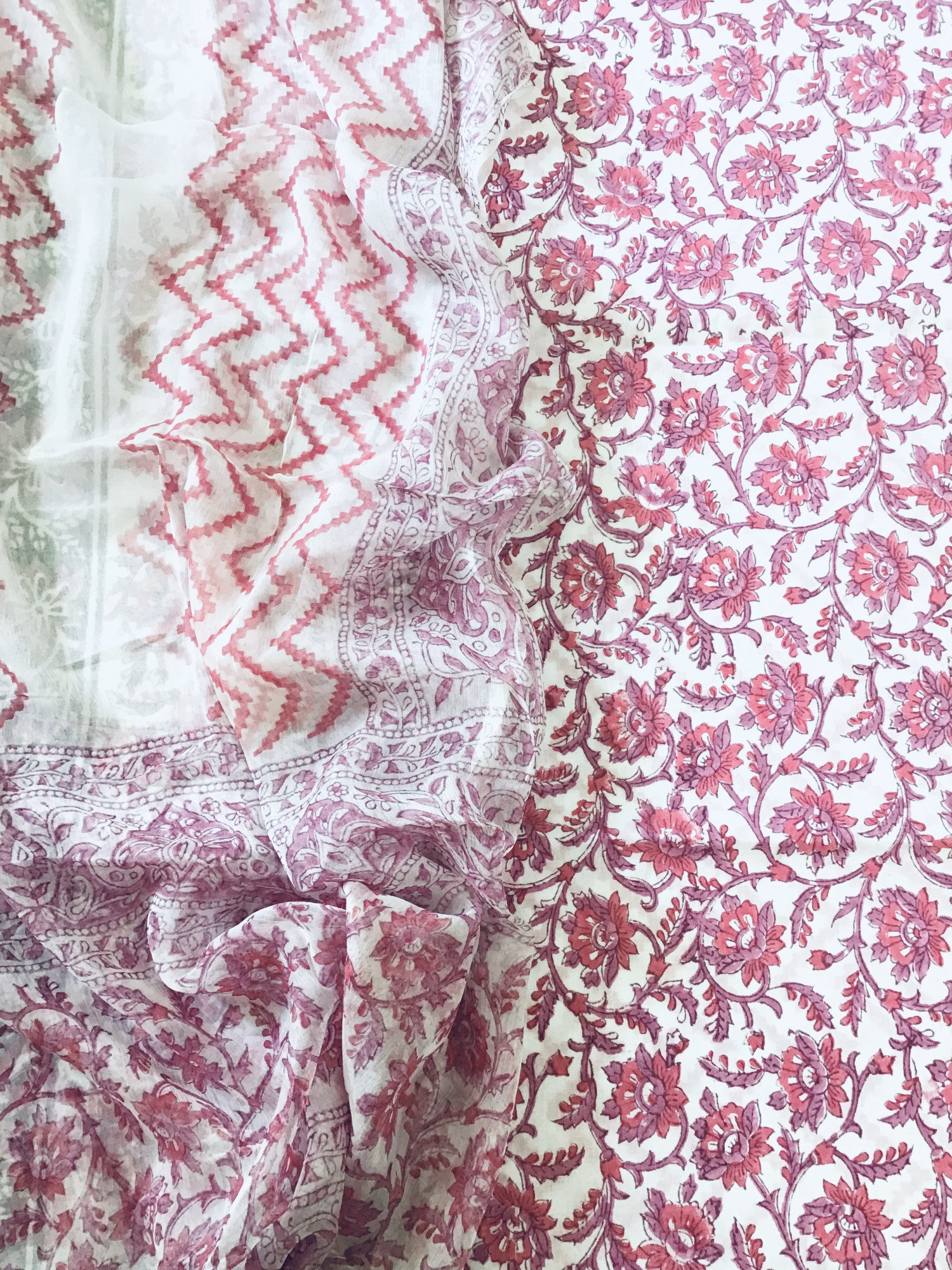 Pure Cotton Printed Suit - WhitePink