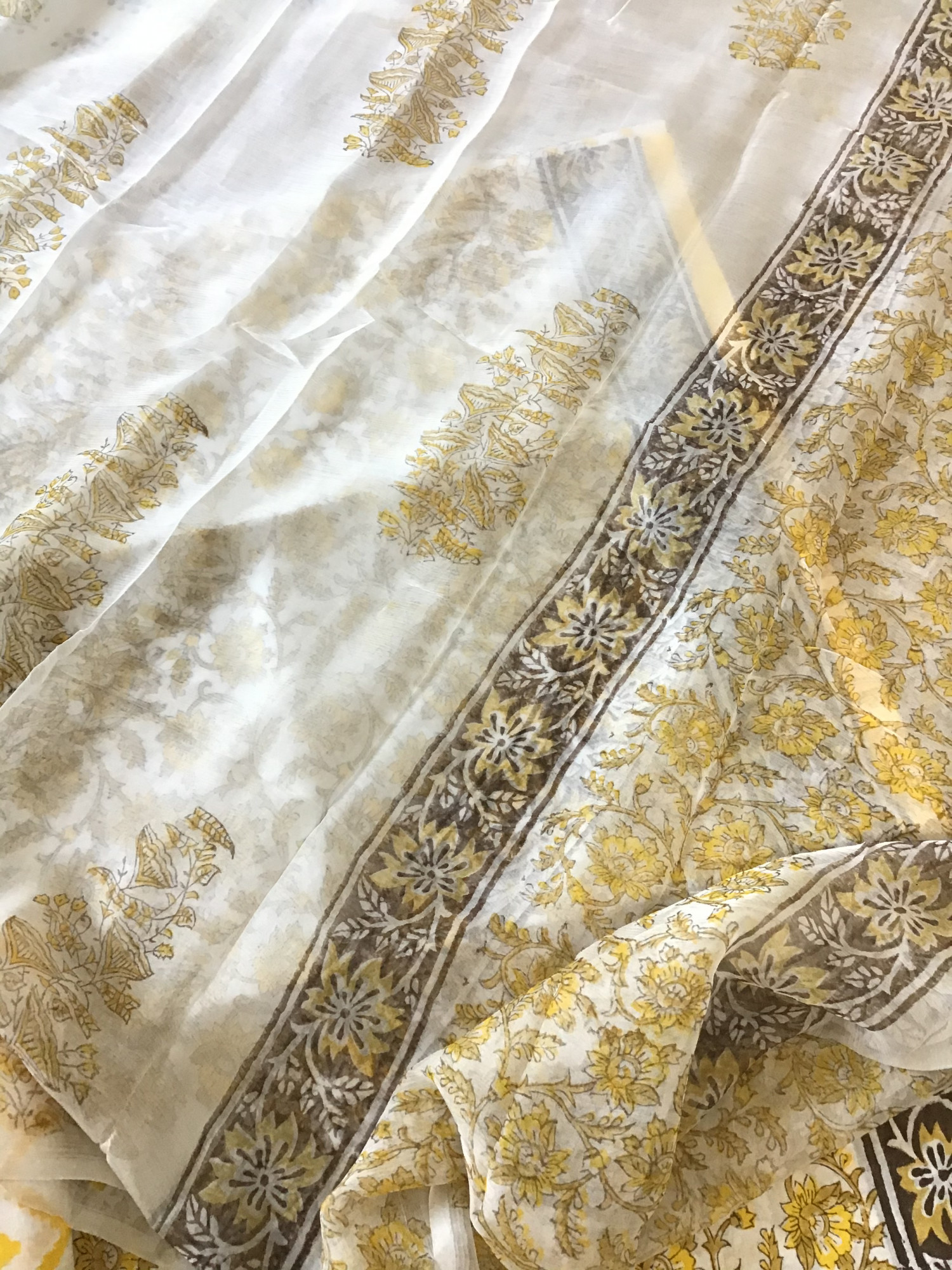 Pure Cotton Printed Suit - WhiteYellow