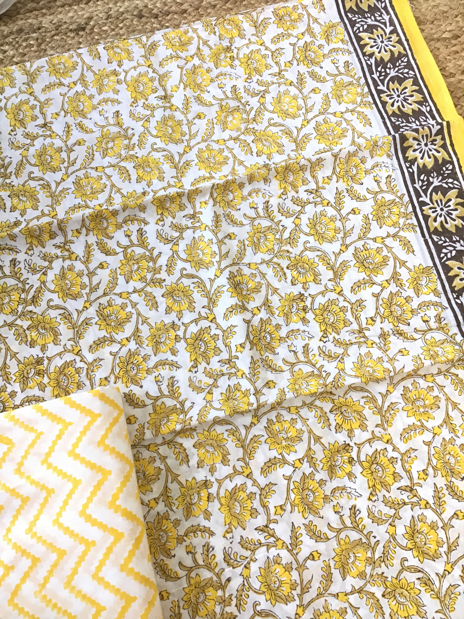 Pure Cotton Printed Suit - WhiteYellow