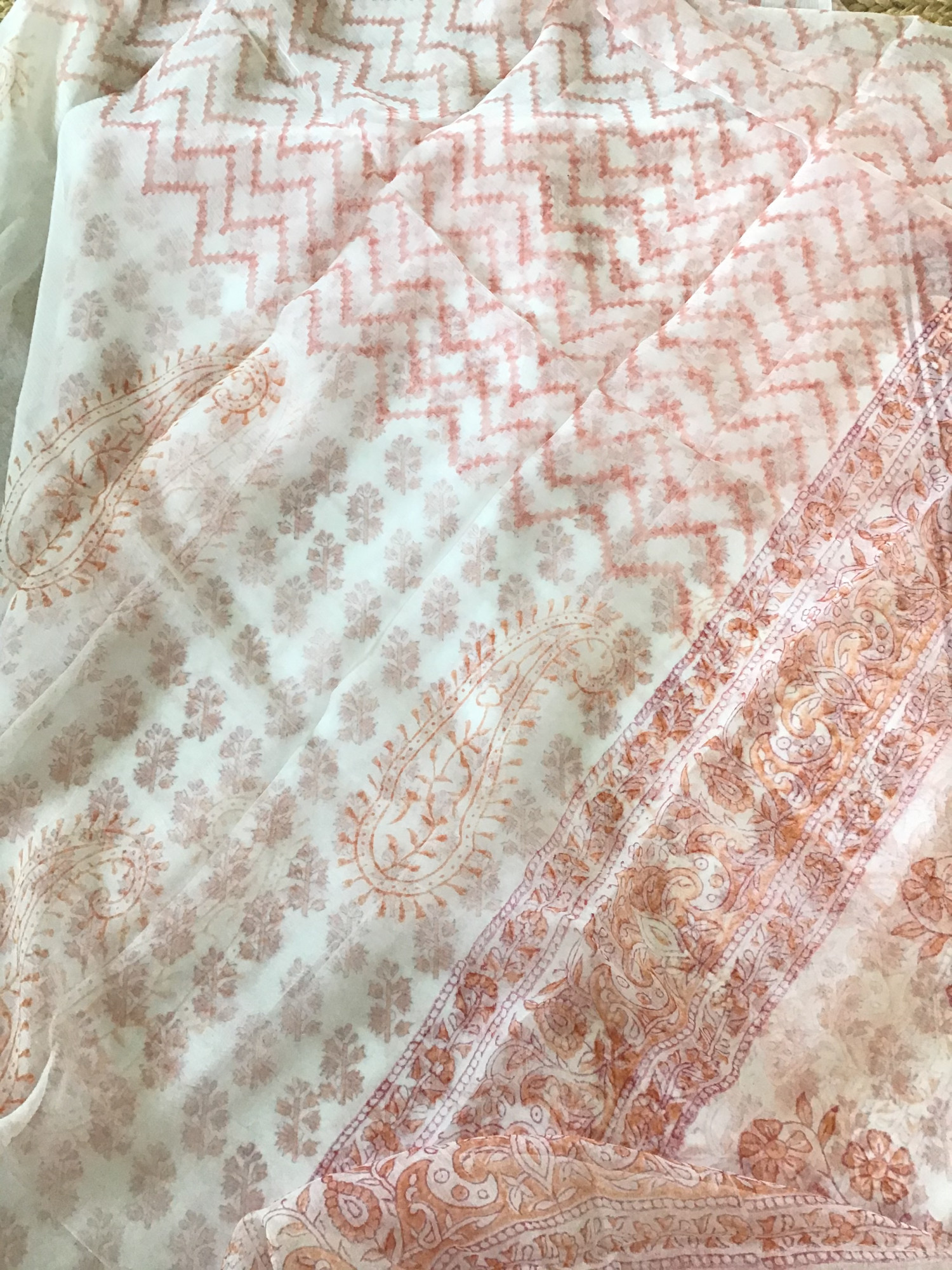 Pure Cotton Printed Suit - WhitePeach