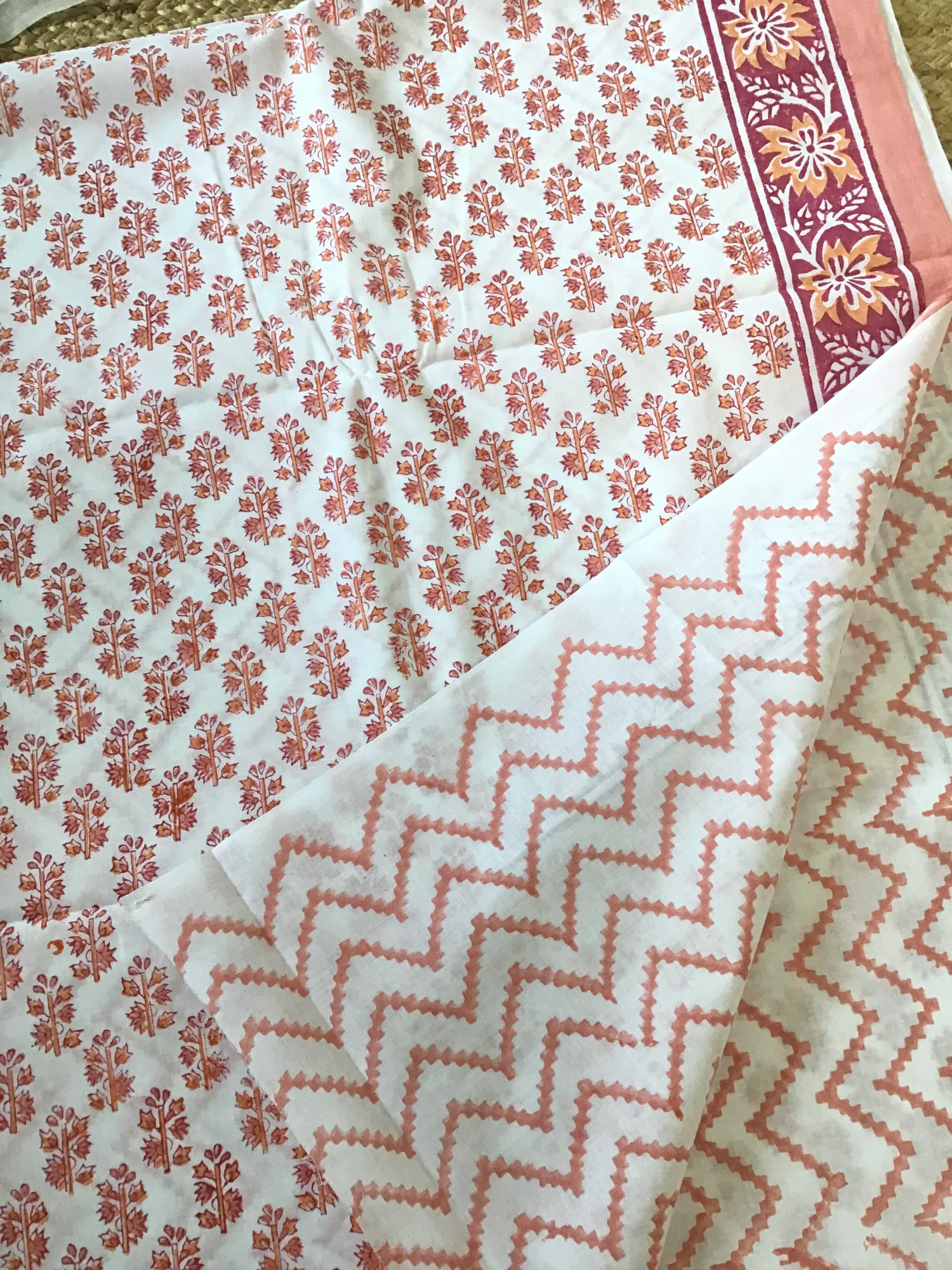 Pure Cotton Printed Suit - WhitePeach