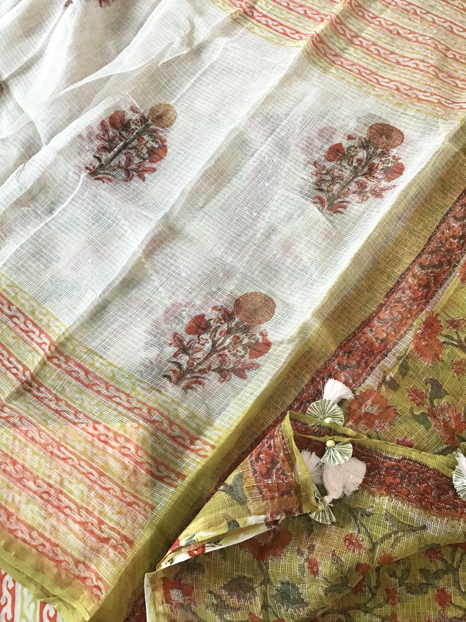 Pure Kota Cotton Printed Embroidered Suit - Yellow
