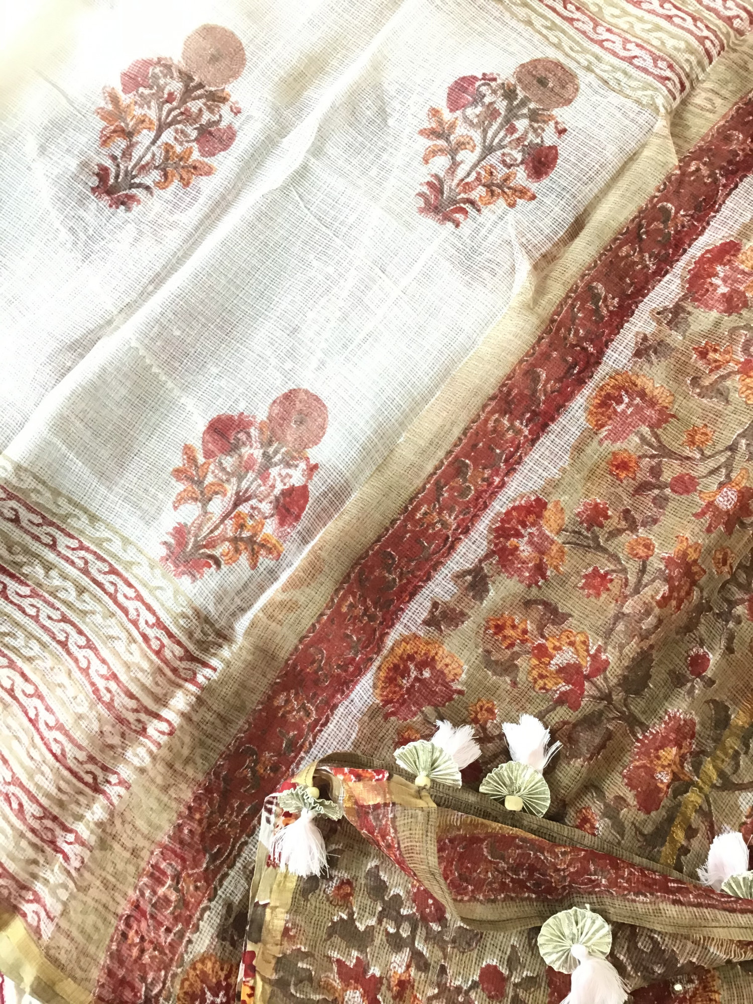 Pure Kota Cotton Printed Embroidered Suit - Brown