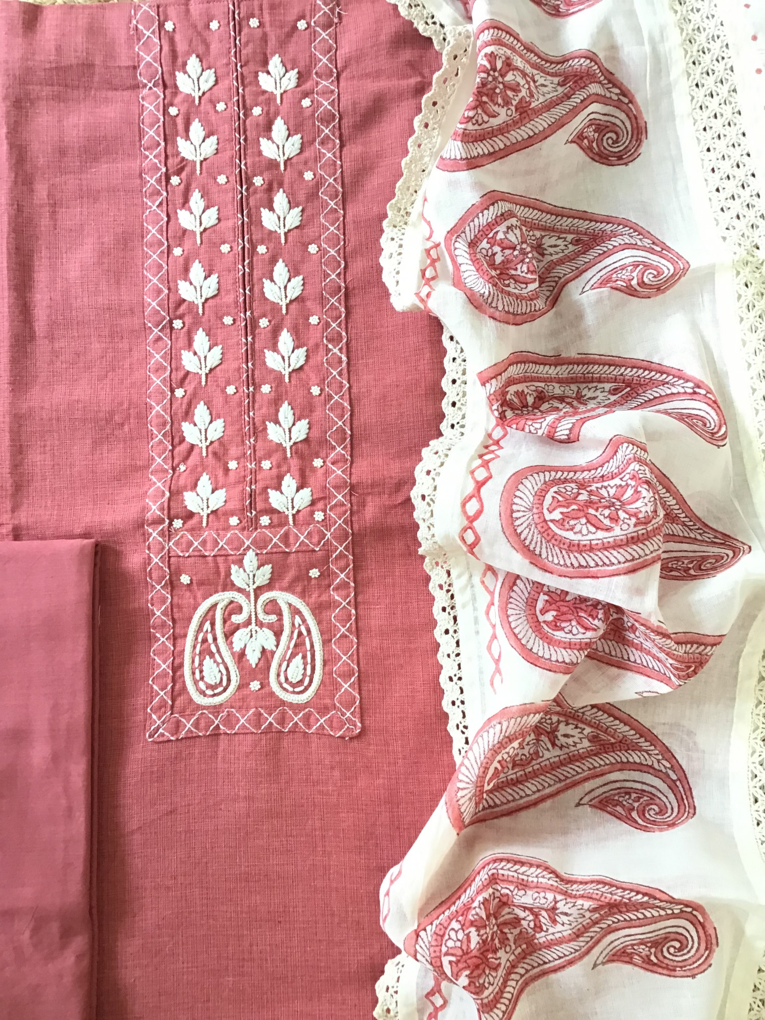Pure Cotton Embroidered Suit - Peach