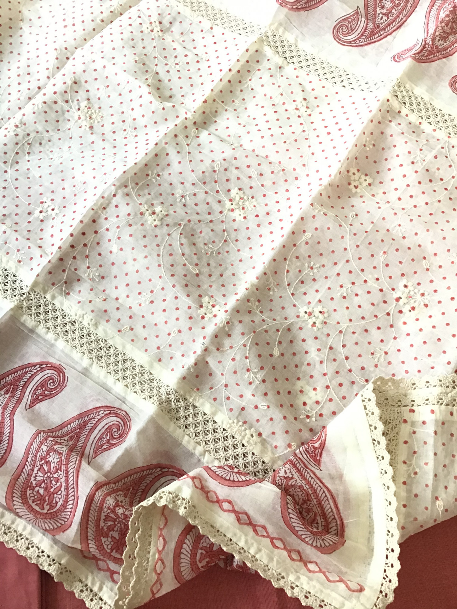 Pure Cotton Embroidered Suit - Peach