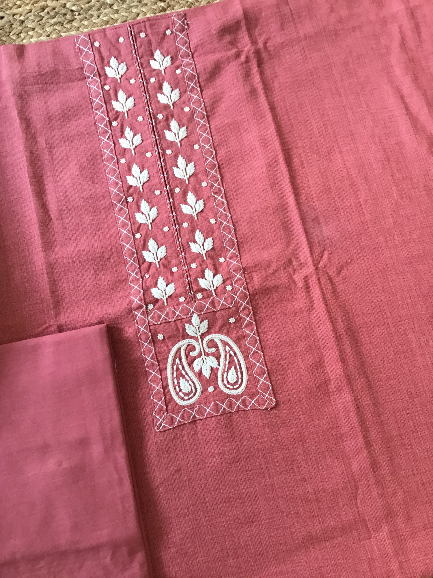 Pure Cotton Embroidered Suit - Peach