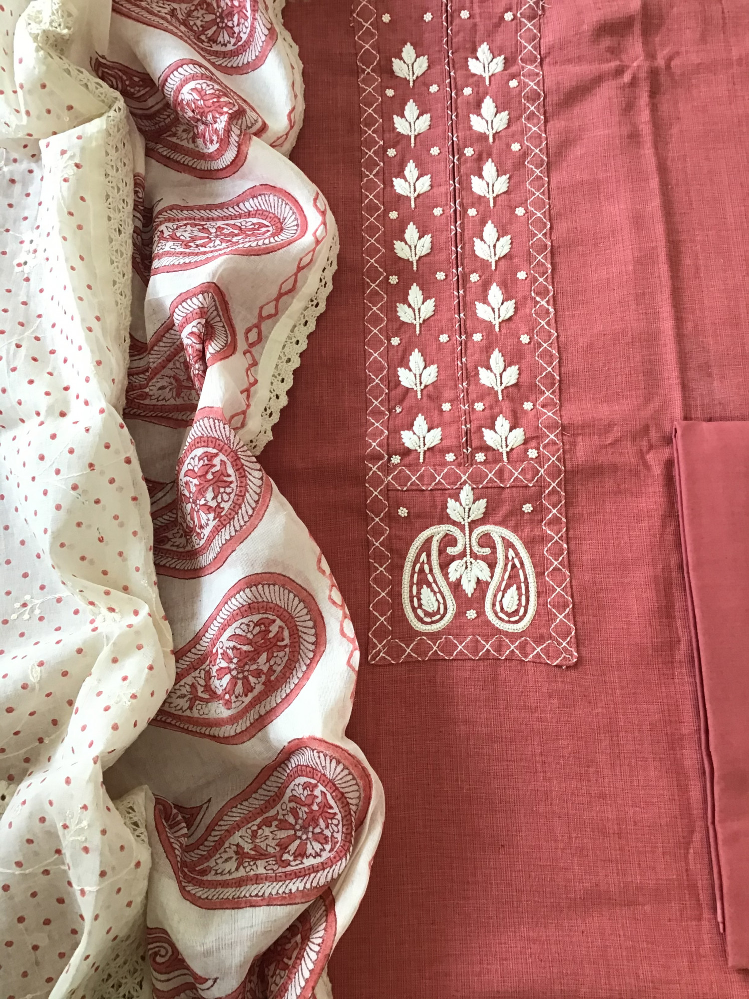 Pure Cotton Embroidered Suit - Peach