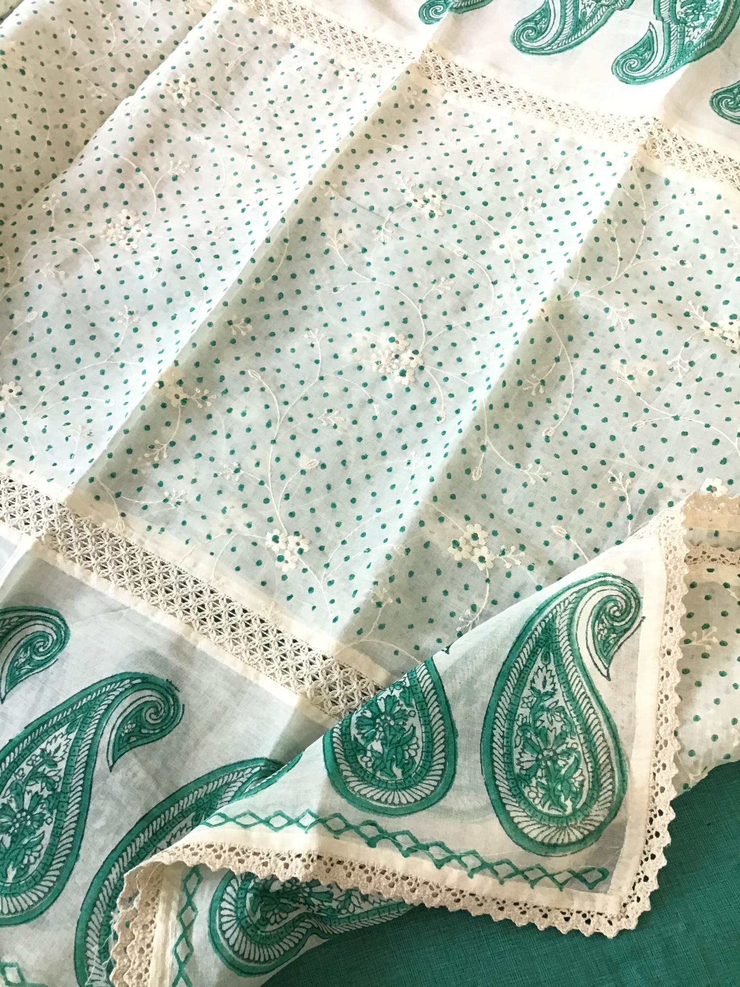 Pure Cotton Embroidered Suit - Green