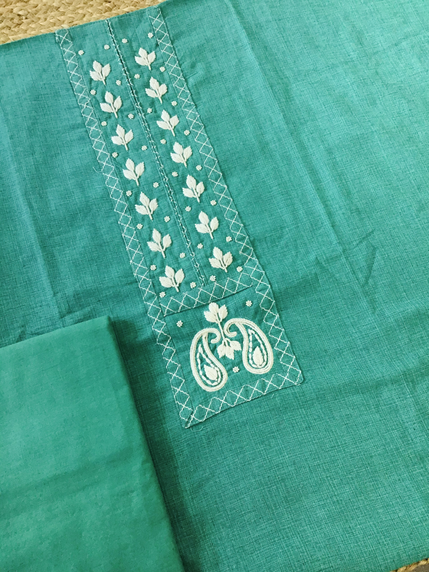 Pure Cotton Embroidered Suit - Green