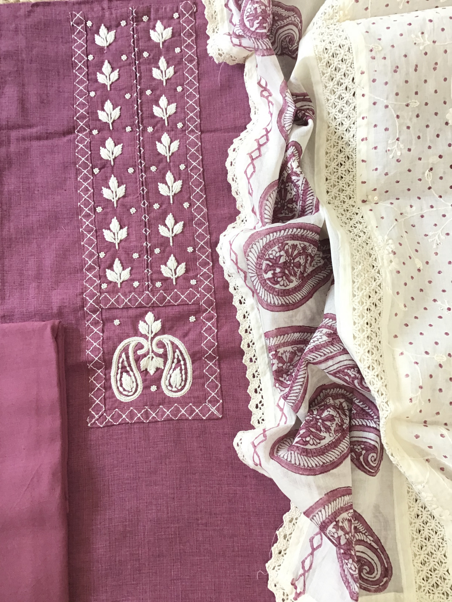 Pure Cotton Embroidered Suit - Magenta