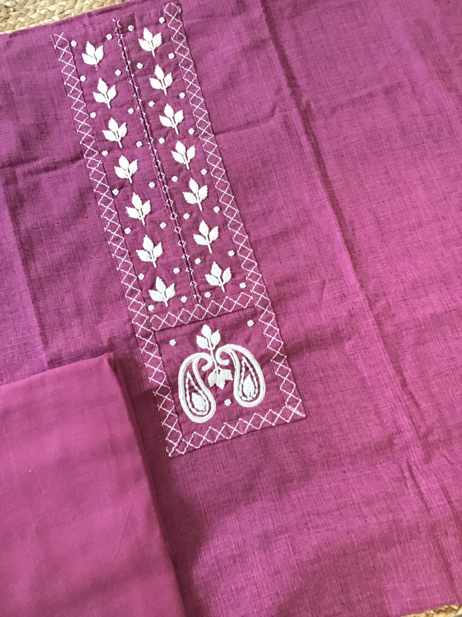 Pure Cotton Embroidered Suit - Magenta