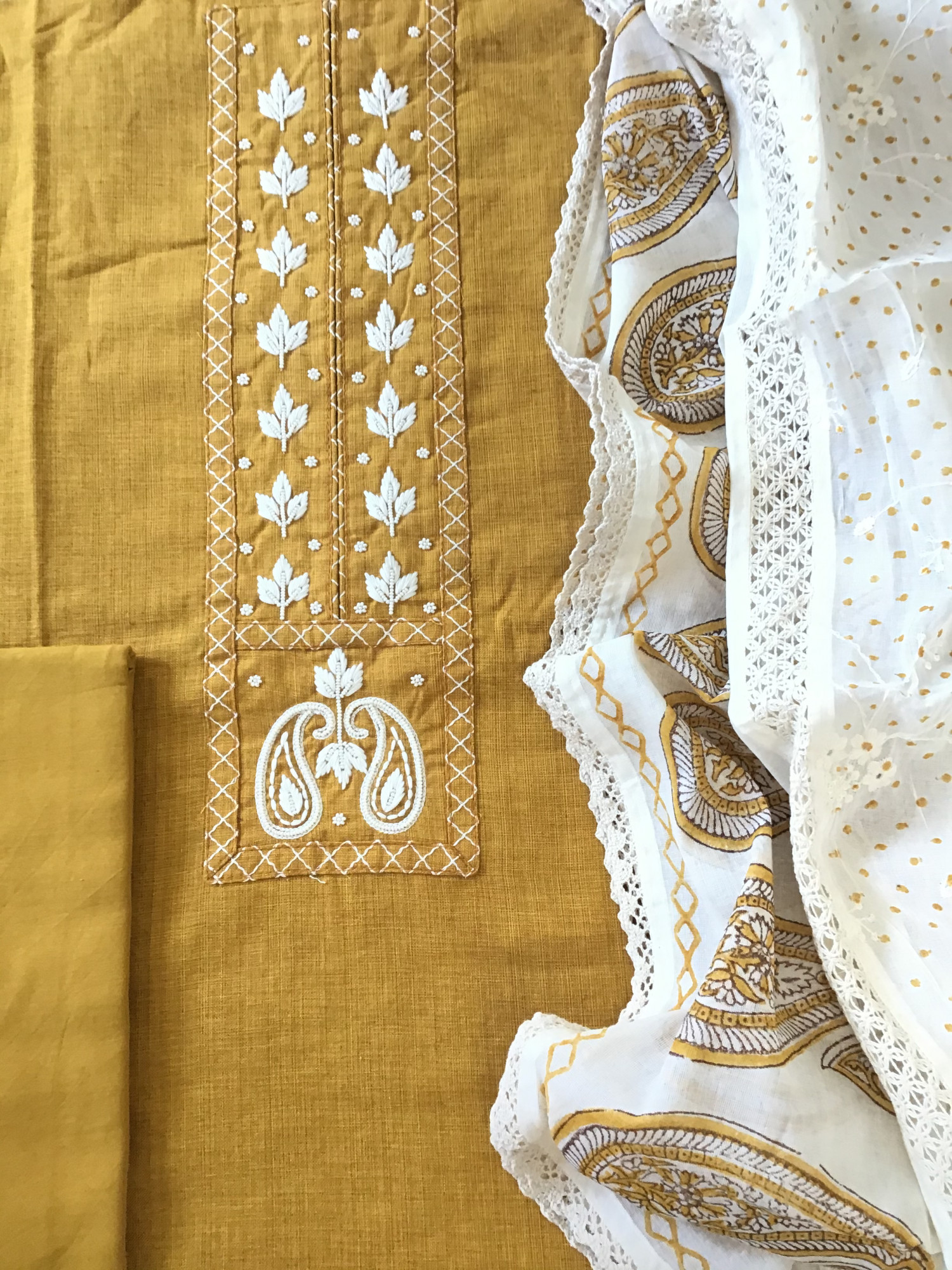 Pure Cotton Embroidered Suit - Yellow