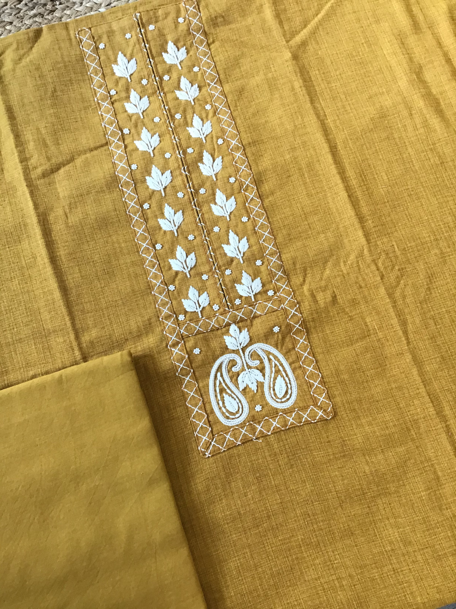 Pure Cotton Embroidered Suit - Yellow