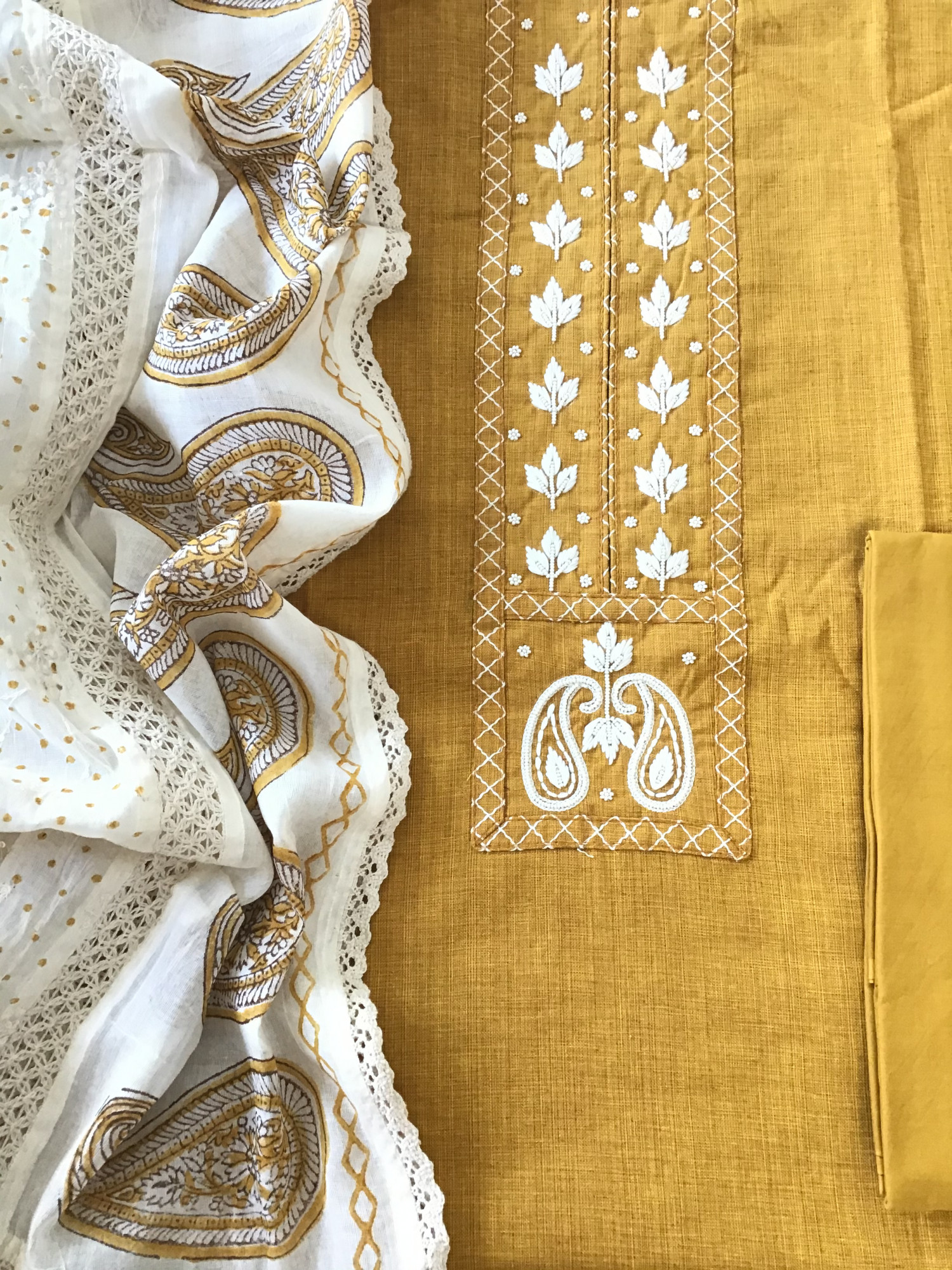 Pure Cotton Embroidered Suit - Yellow