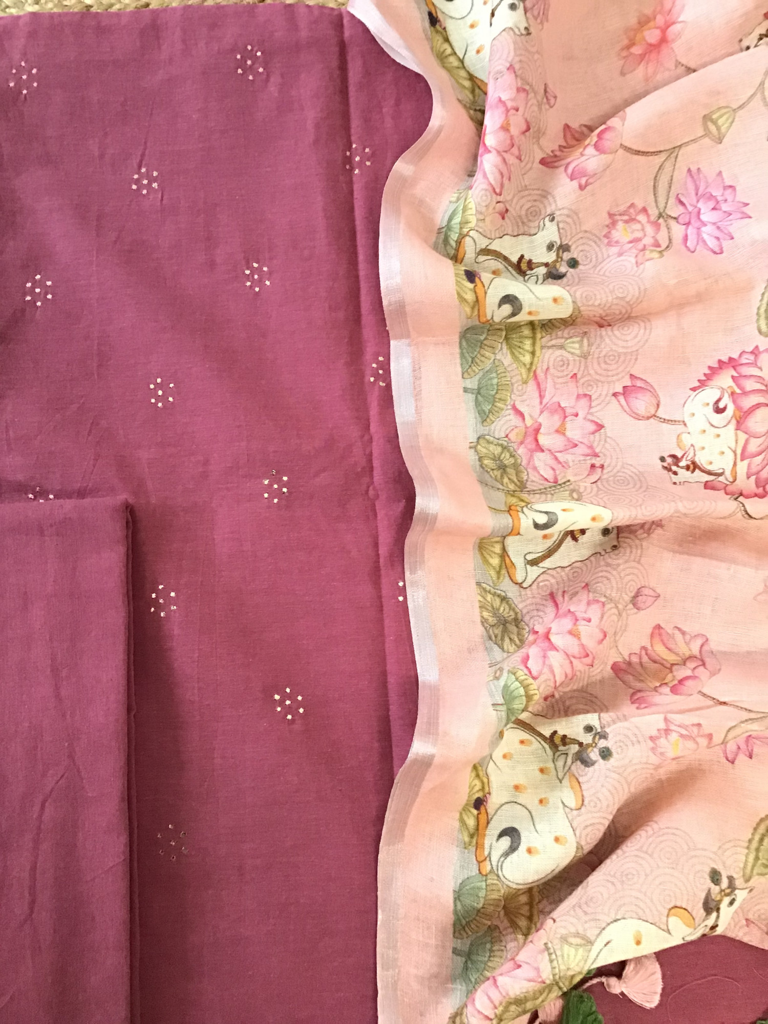 Pure Cotton Embroidered Suit - Pink