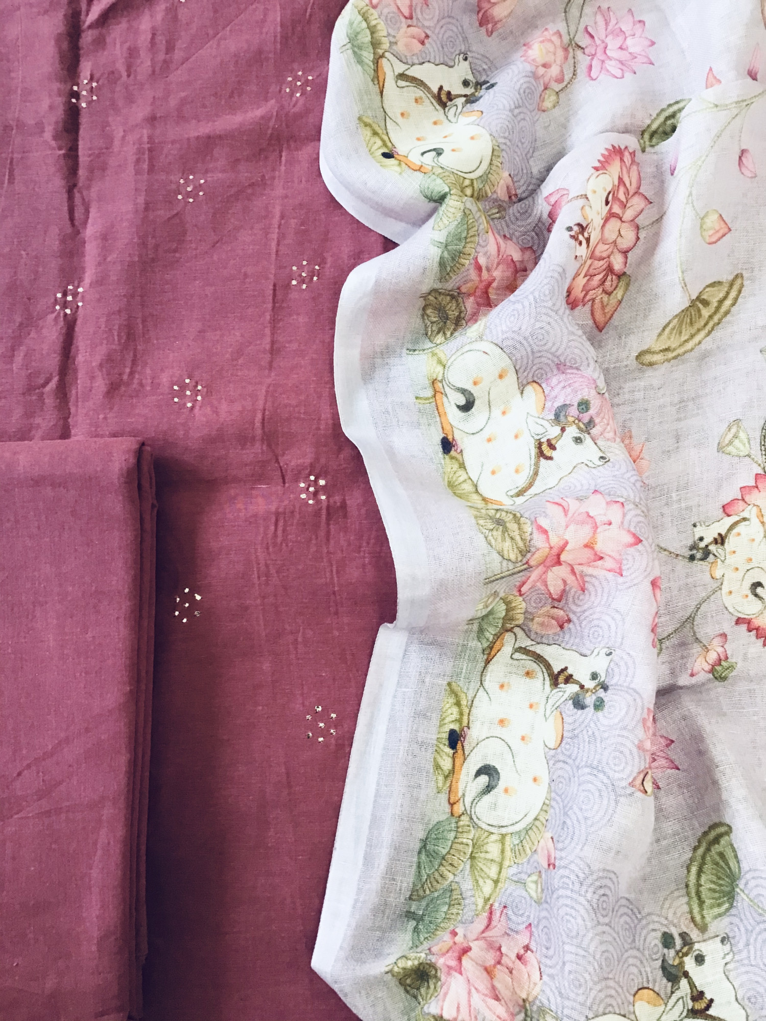 Pure Cotton Embroidered Suit - Purple