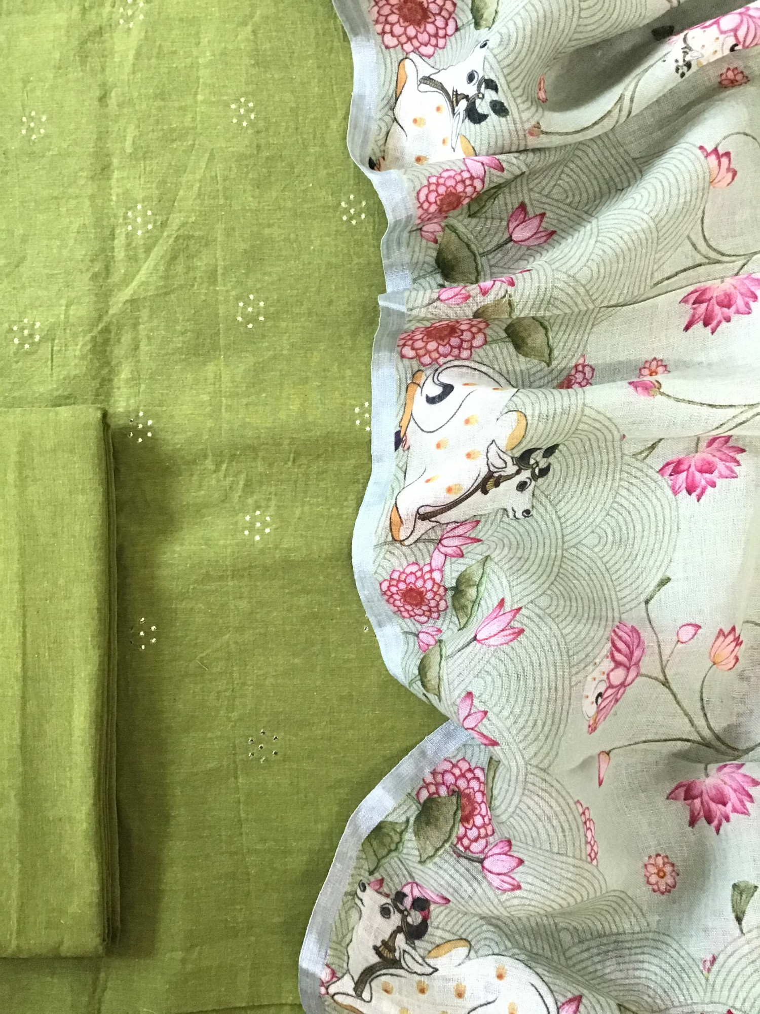 Pure Cotton Embroidered Suit - Green