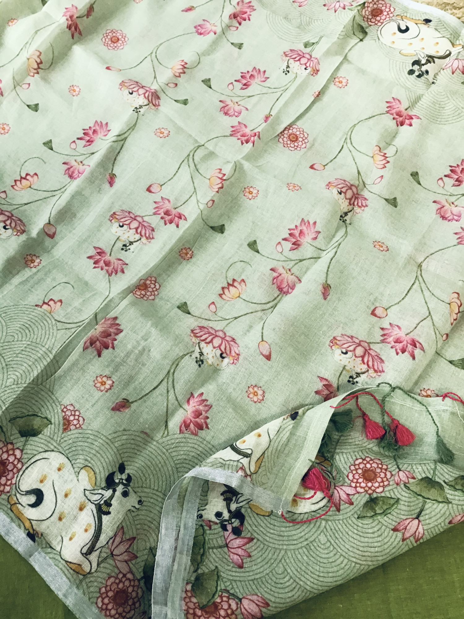 Pure Cotton Embroidered Suit - Green