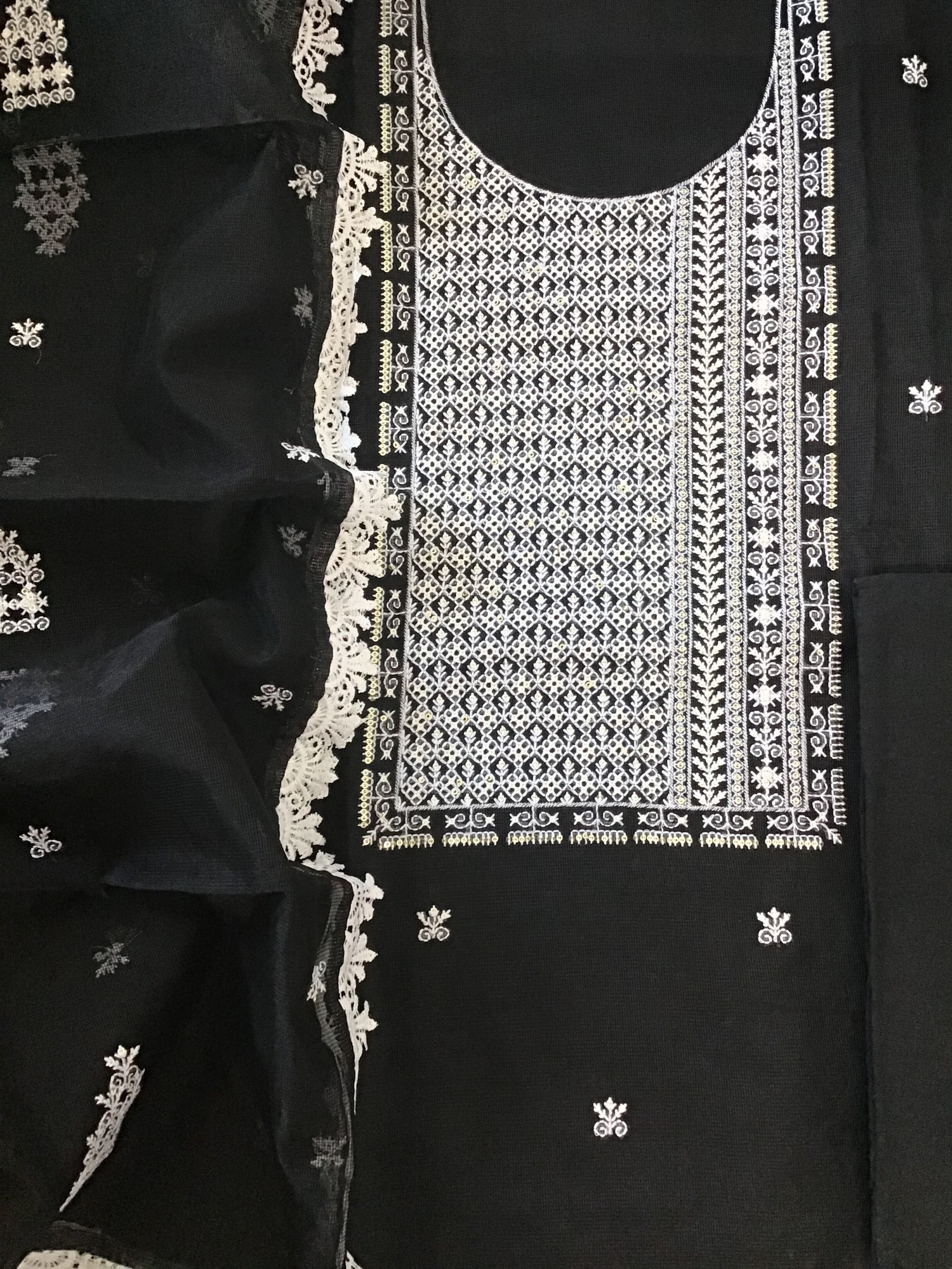 Soft Supernet Embroidered Suit - Black