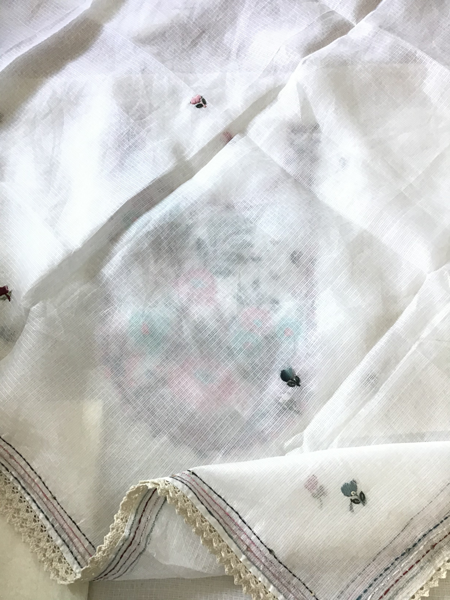 Soft Kota Silk Brush Painted Embroidered Suit - White