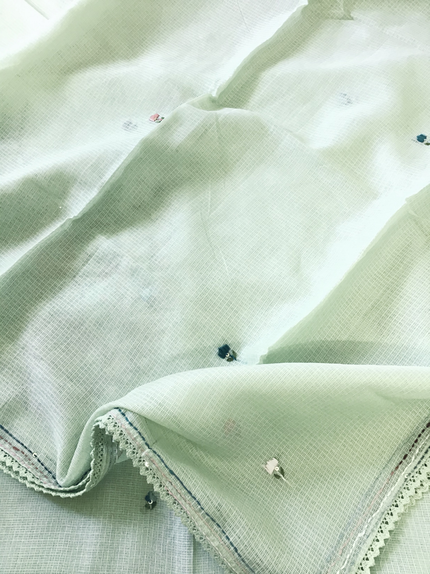 Soft Kota Silk Brush Painted Embroidered Suit - Green