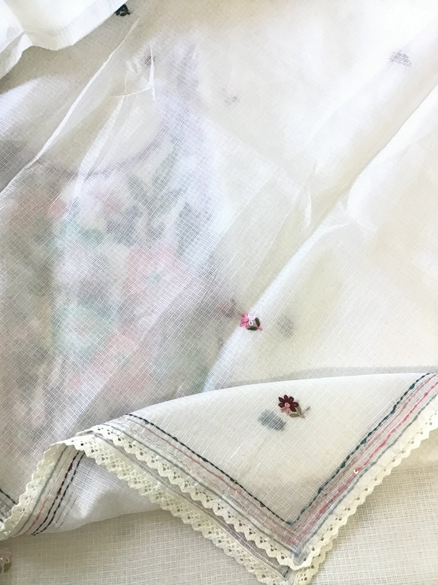 Soft Kota Silk Brush Painted Embroidered Suit - White