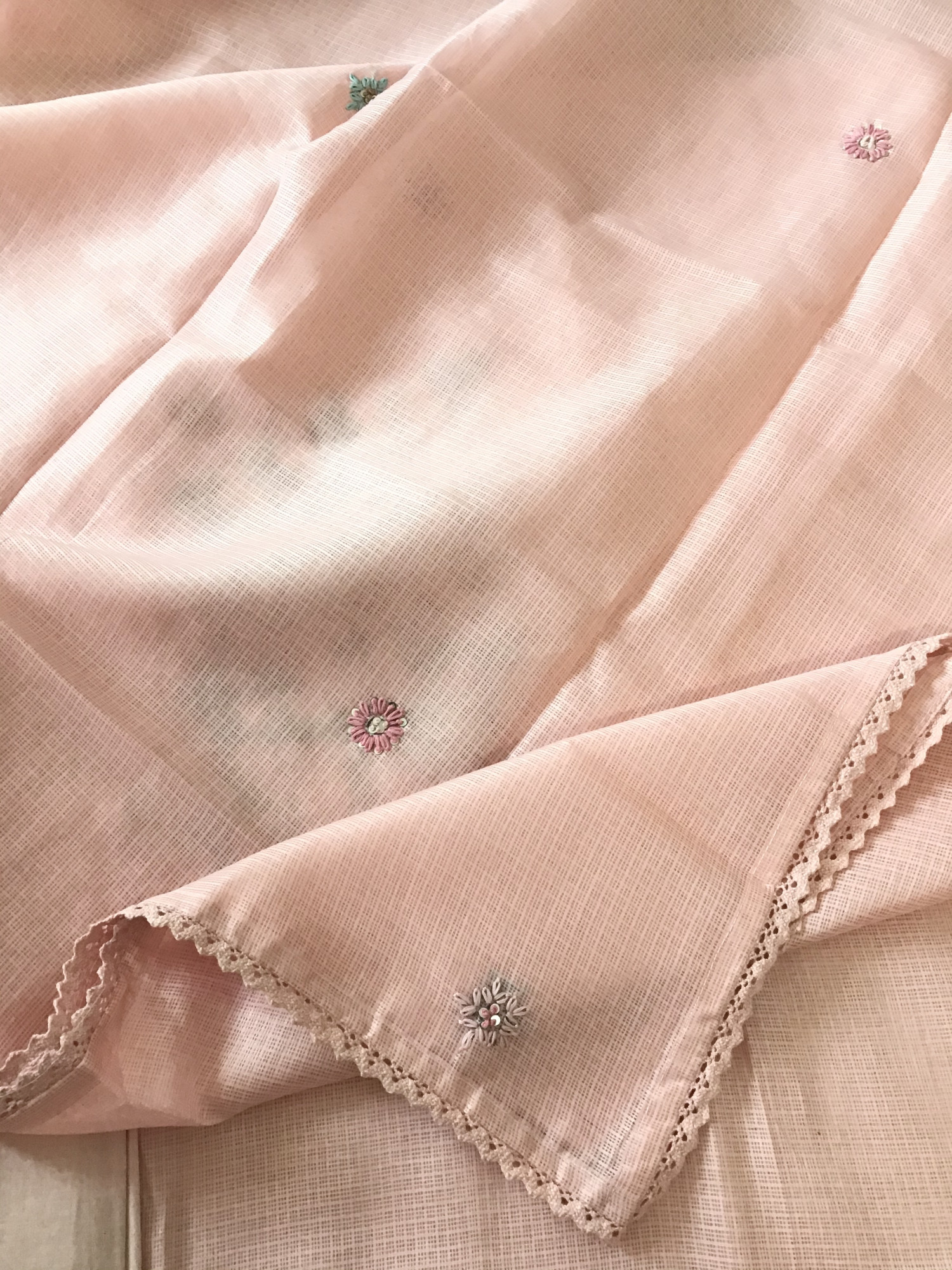 Soft Kota Silk Embroidered Suit - Peach