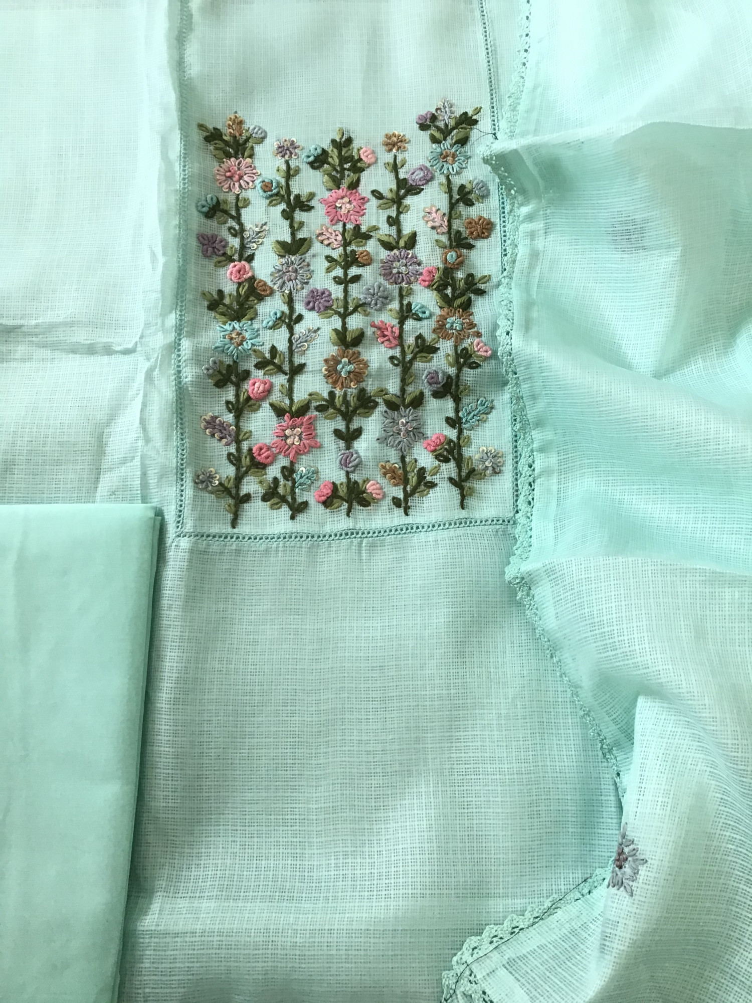 Soft Kota Silk Embroidered Suit - Blue