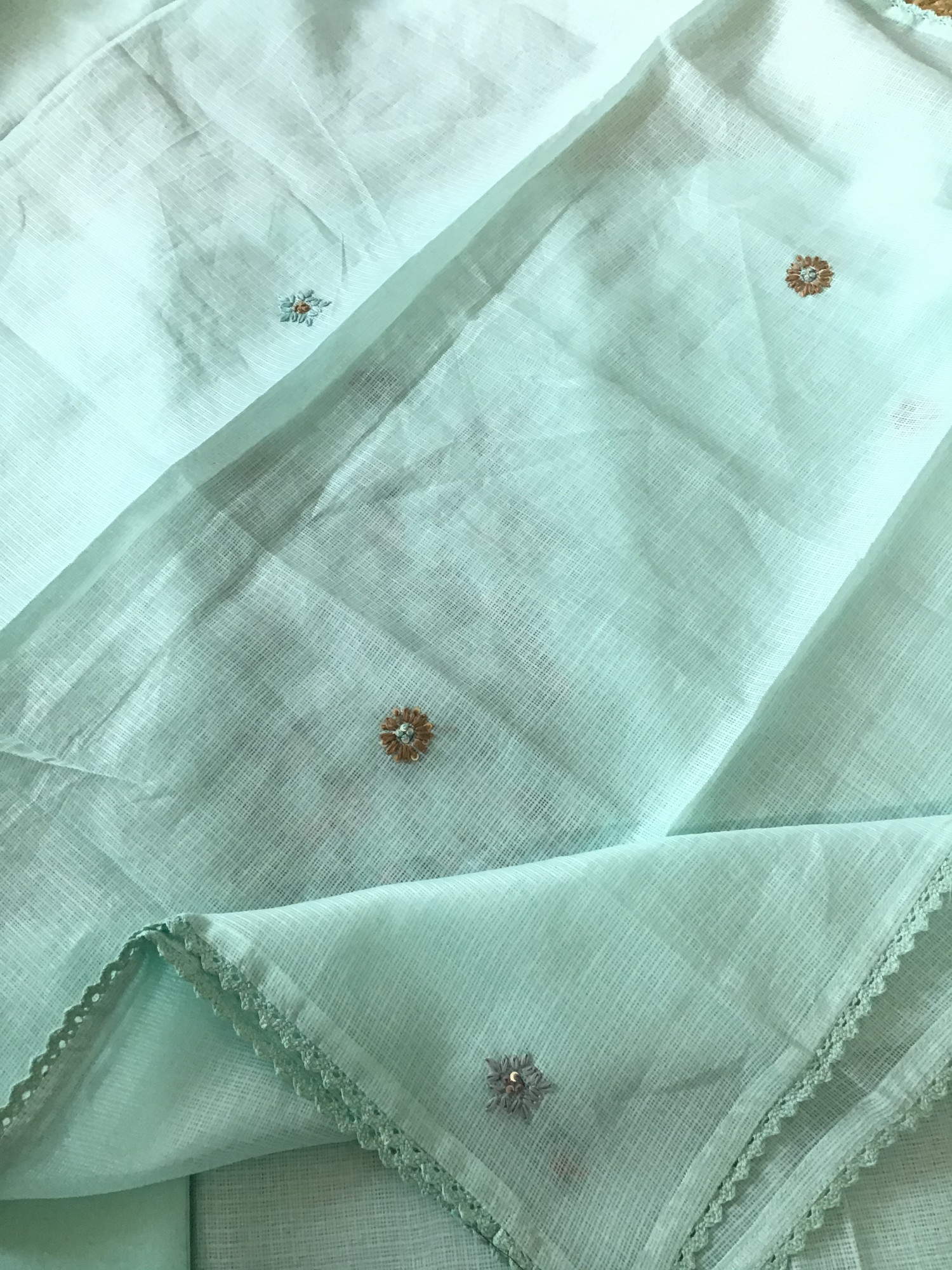 Soft Kota Silk Embroidered Suit - Blue