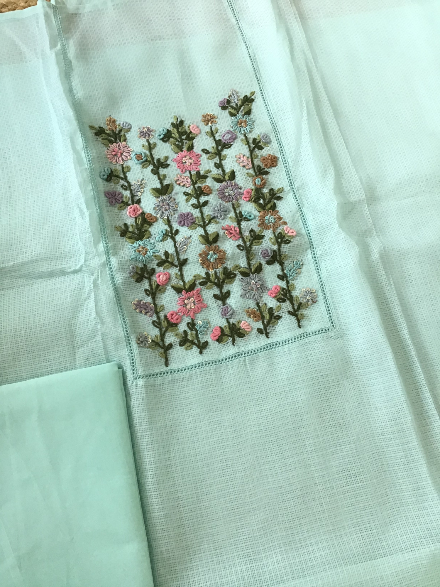 Soft Kota Silk Embroidered Suit - Blue