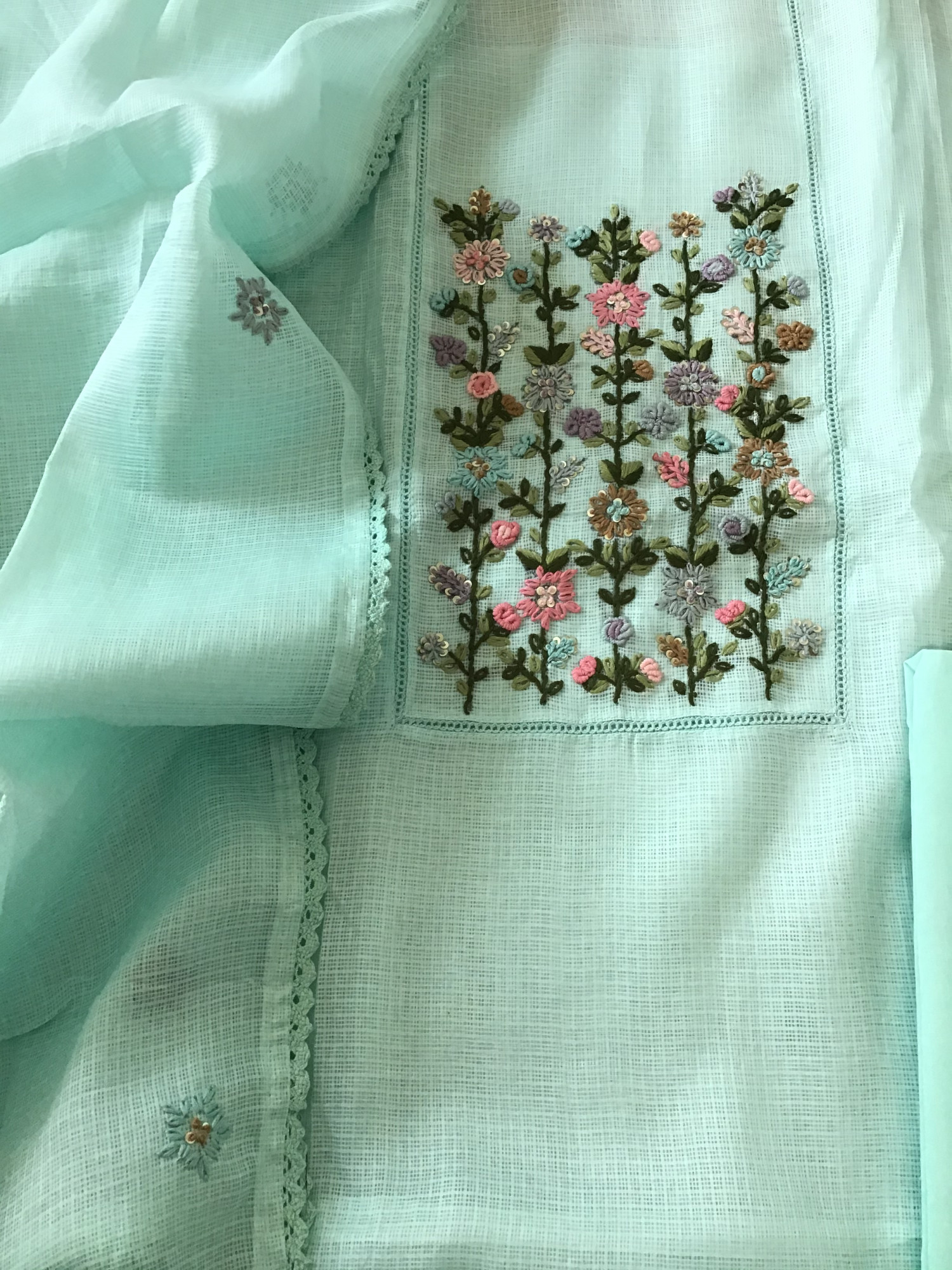 Soft Kota Silk Embroidered Suit - Blue