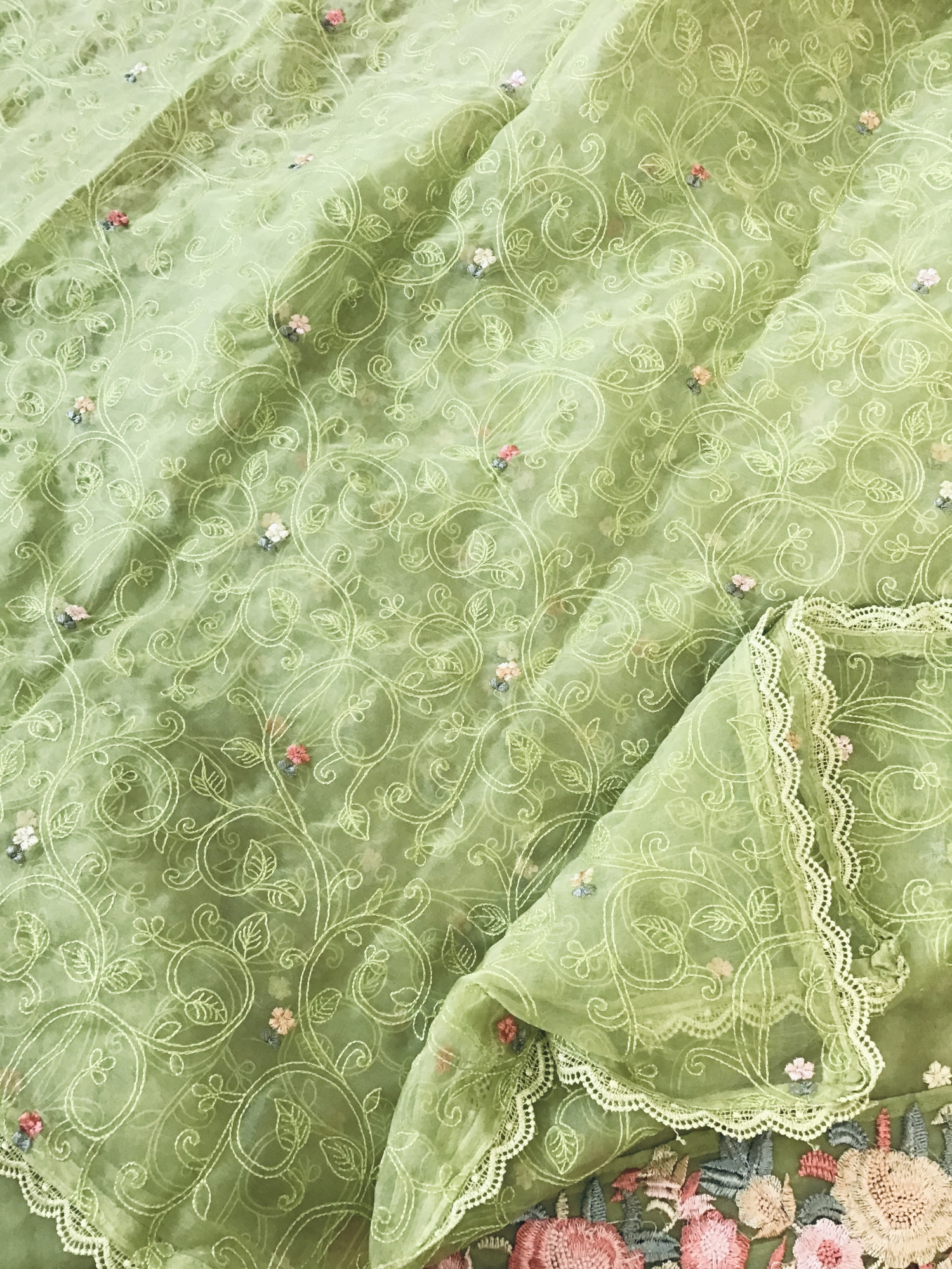 Soft Organza Embroidered Suit - Green