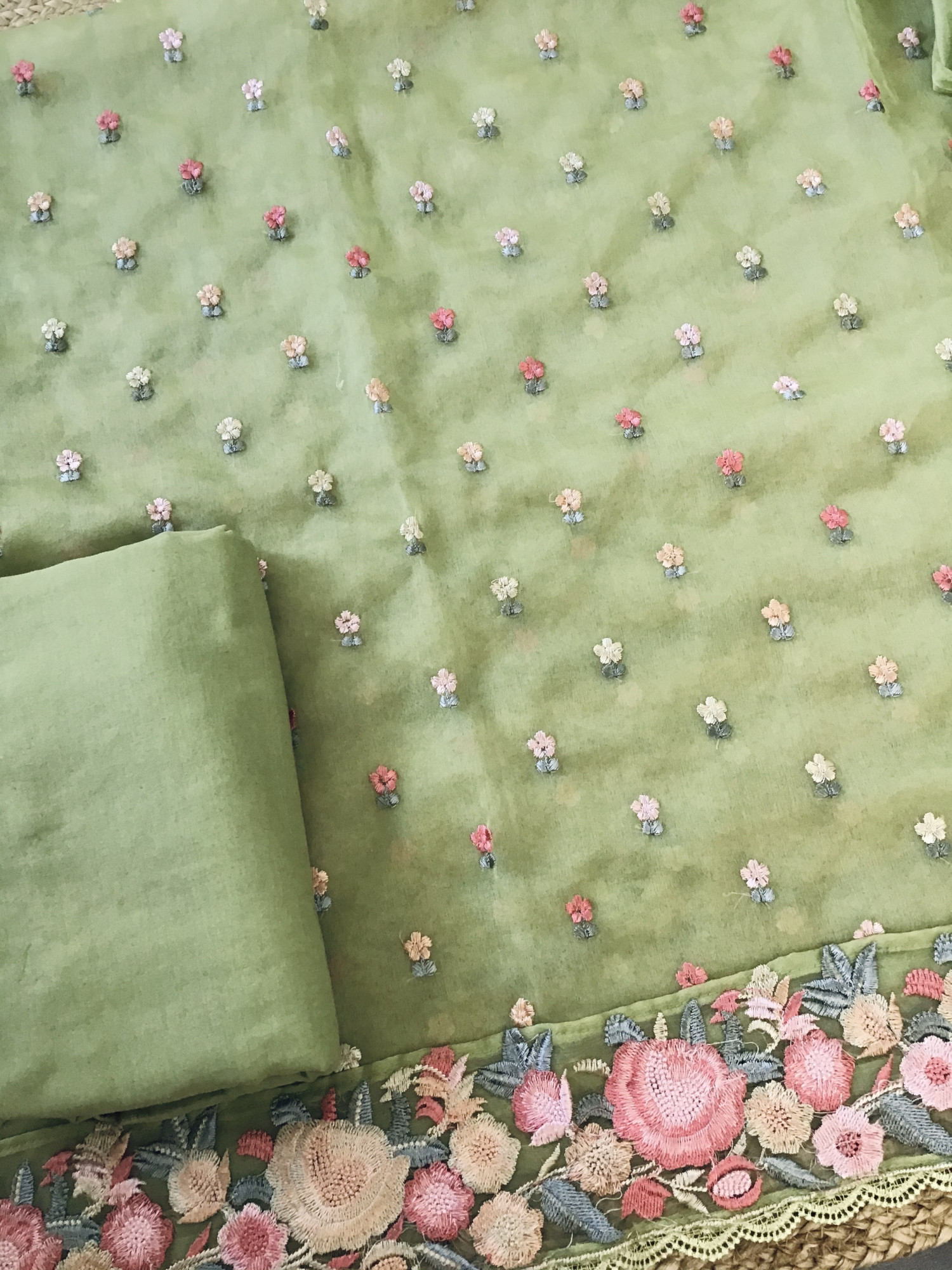 Soft Organza Embroidered Suit - Green