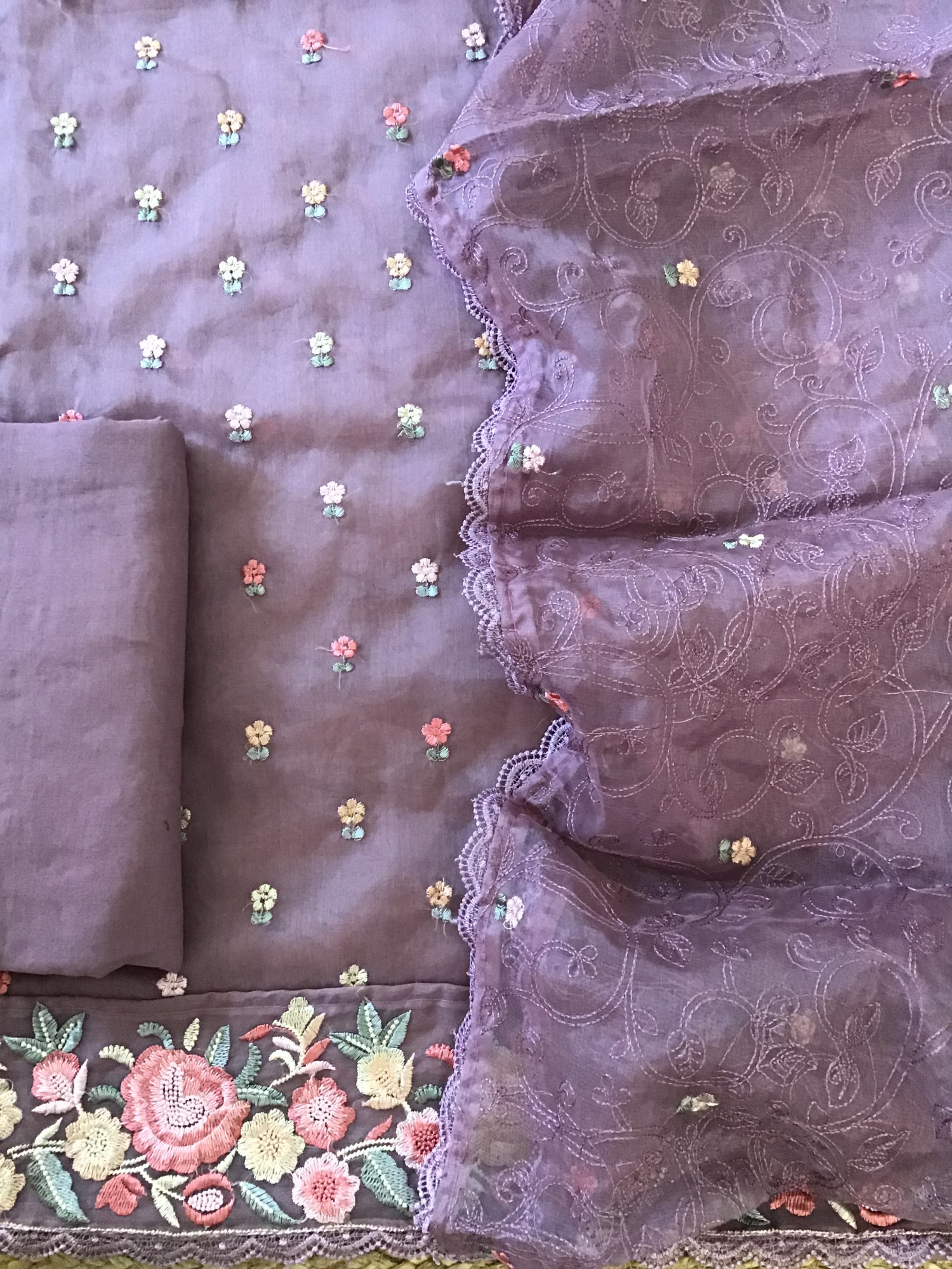 Soft Organza Embroidered Suit - Purple