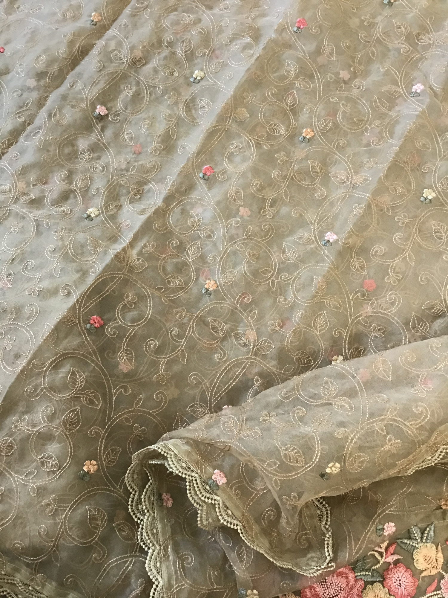 Soft Organza Embroidered Suit - Beige