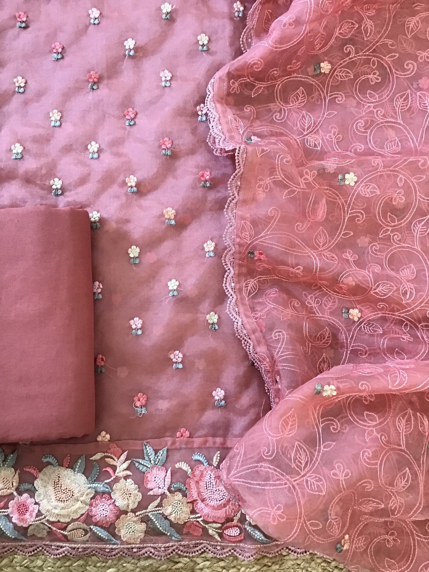 Soft Organza Embroidered Suit - Pink