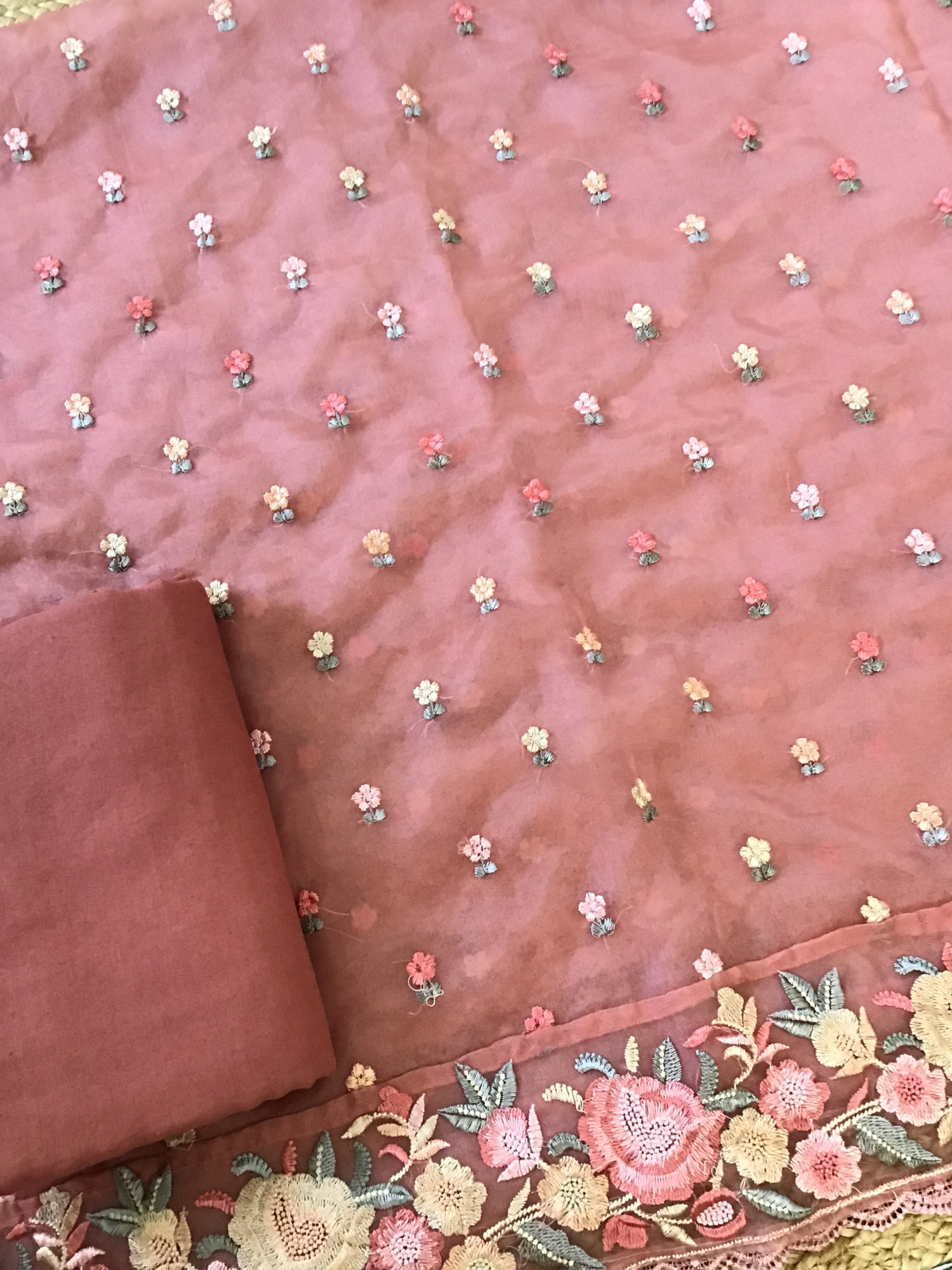 Soft Organza Embroidered Suit - Pink