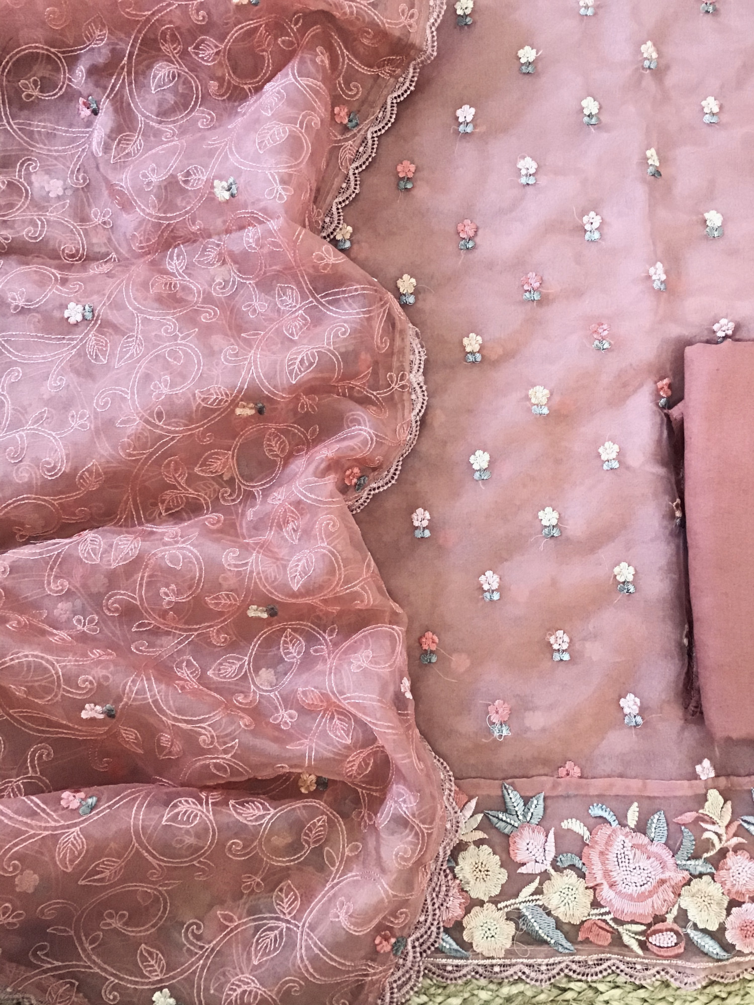 Soft Organza Embroidered Suit - Pink