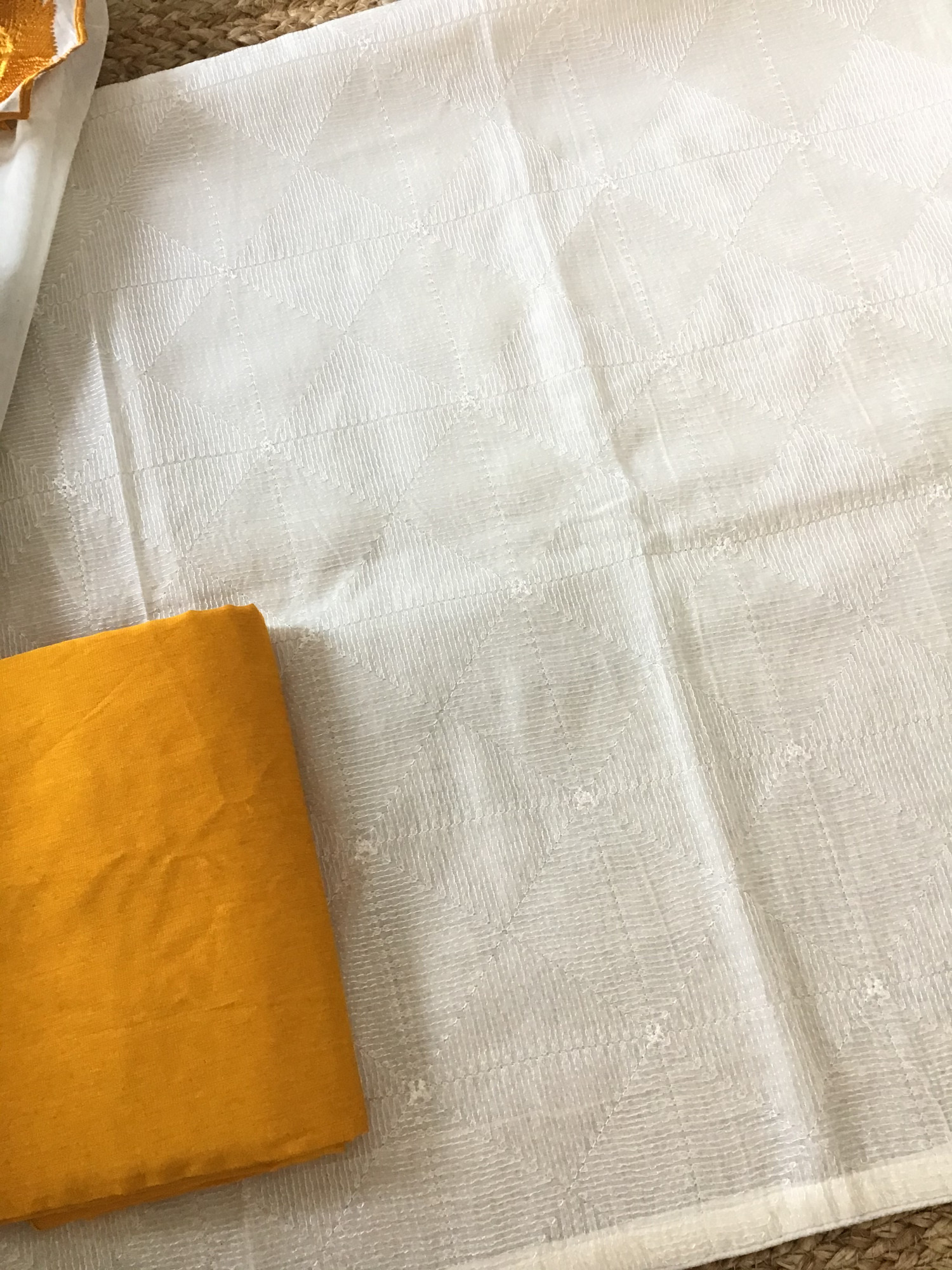 Pure Chanderi Embroidered Suit - WhiteYellow