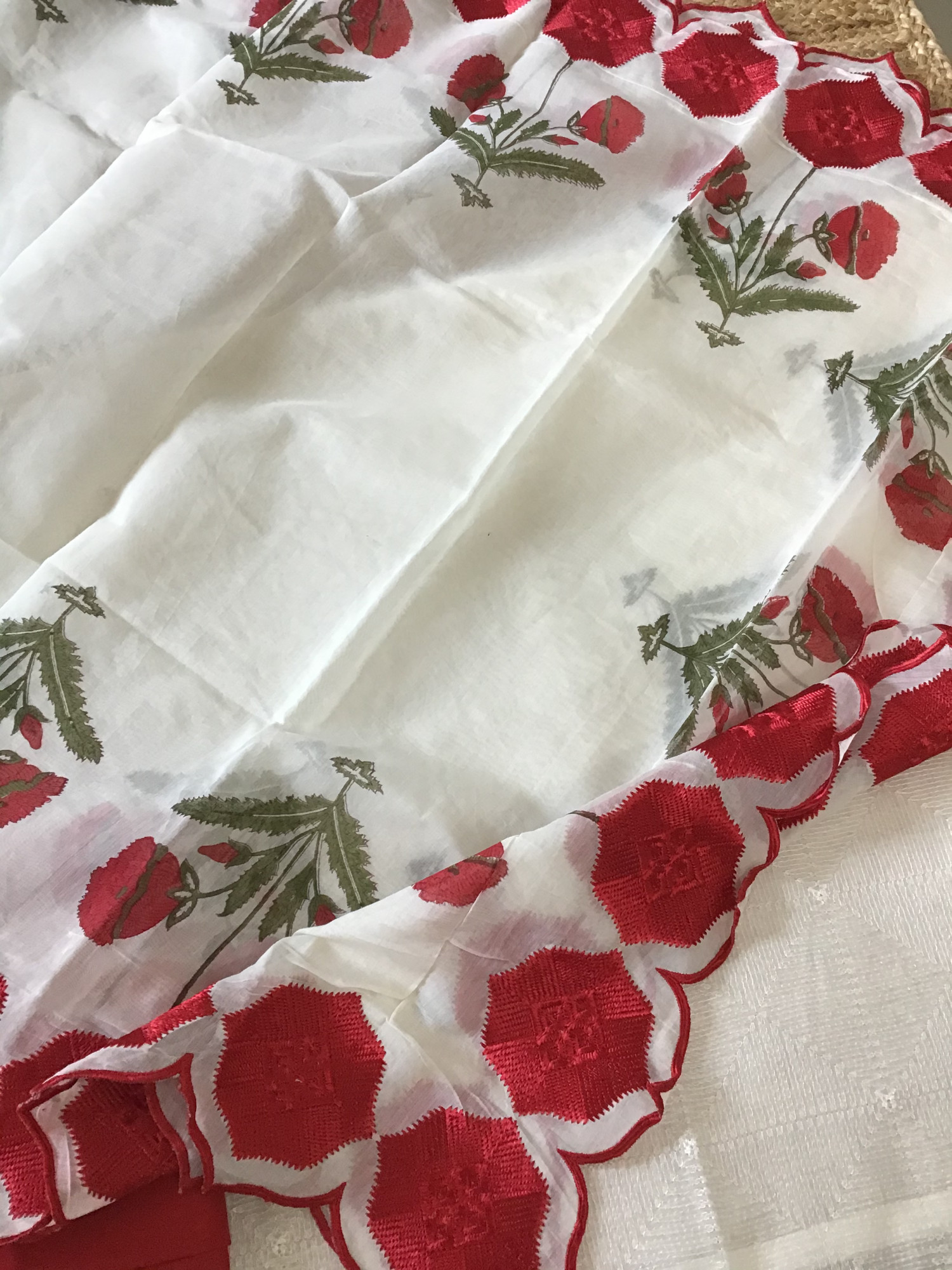 Pure Chanderi Embroidered Suit - WhiteRed