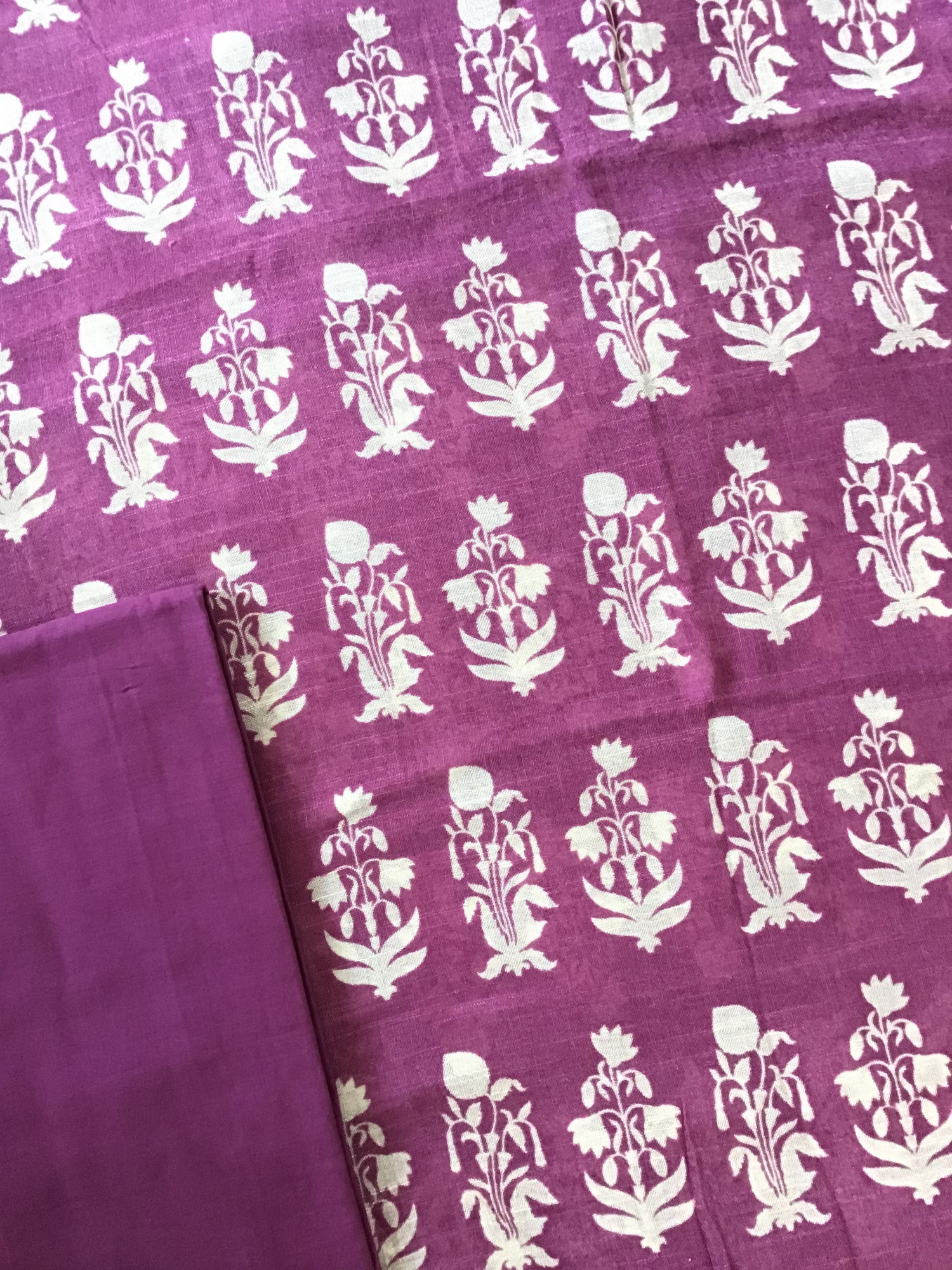 Pure Linen Jute Cotton Silk Printed Suit - Magenta